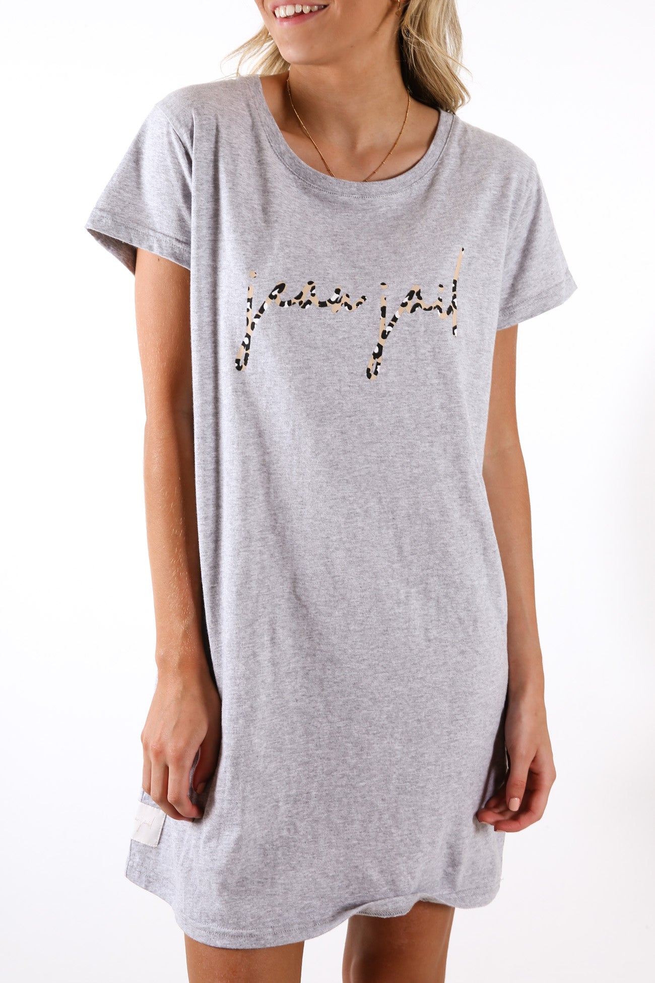 Unstoppable Tee Dress Grey Marle Leopard