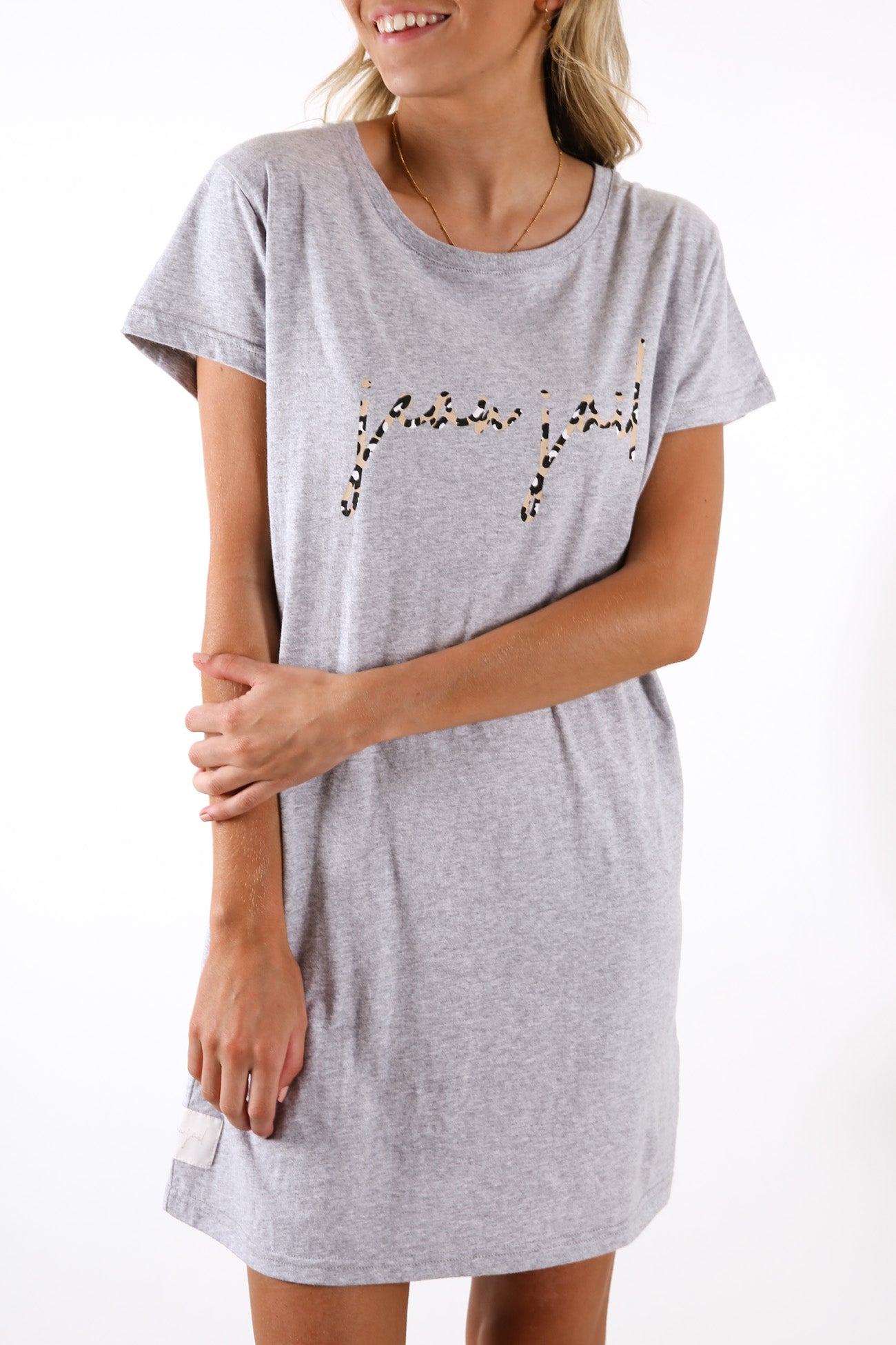 Unstoppable Tee Dress Grey Marle Leopard
