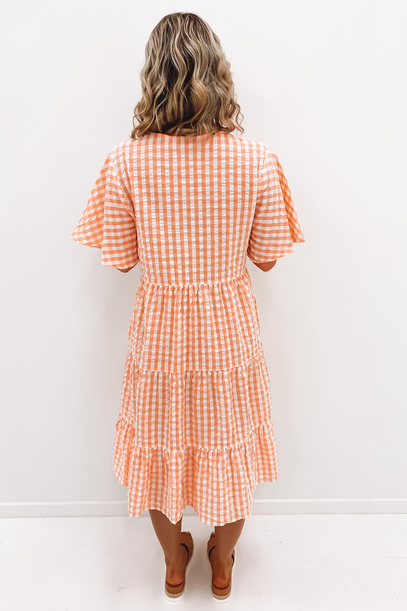 Ainsley Midi Dress Coral Gingham
