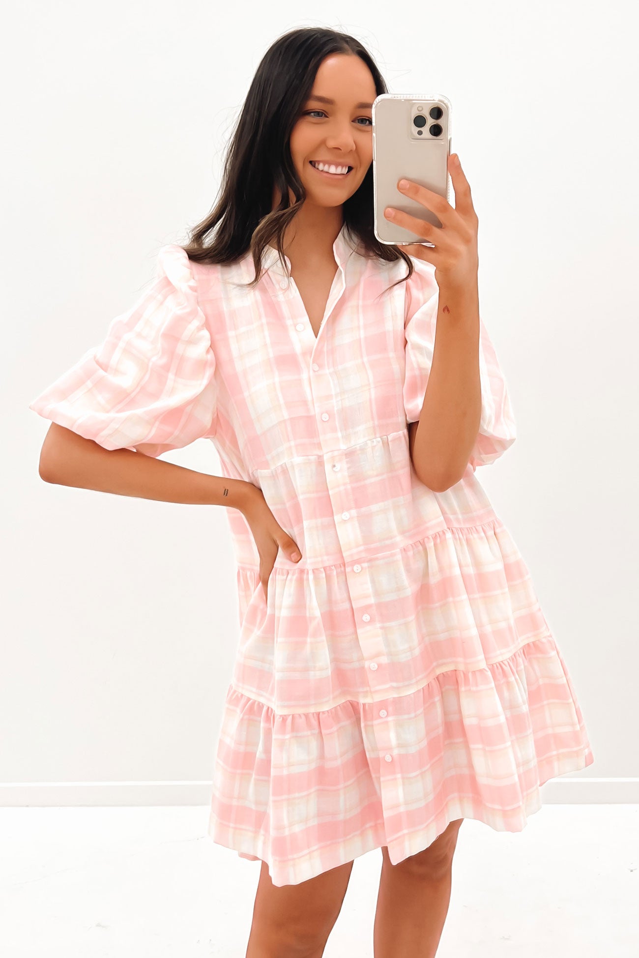 Aleah Mini Dress Pink Check