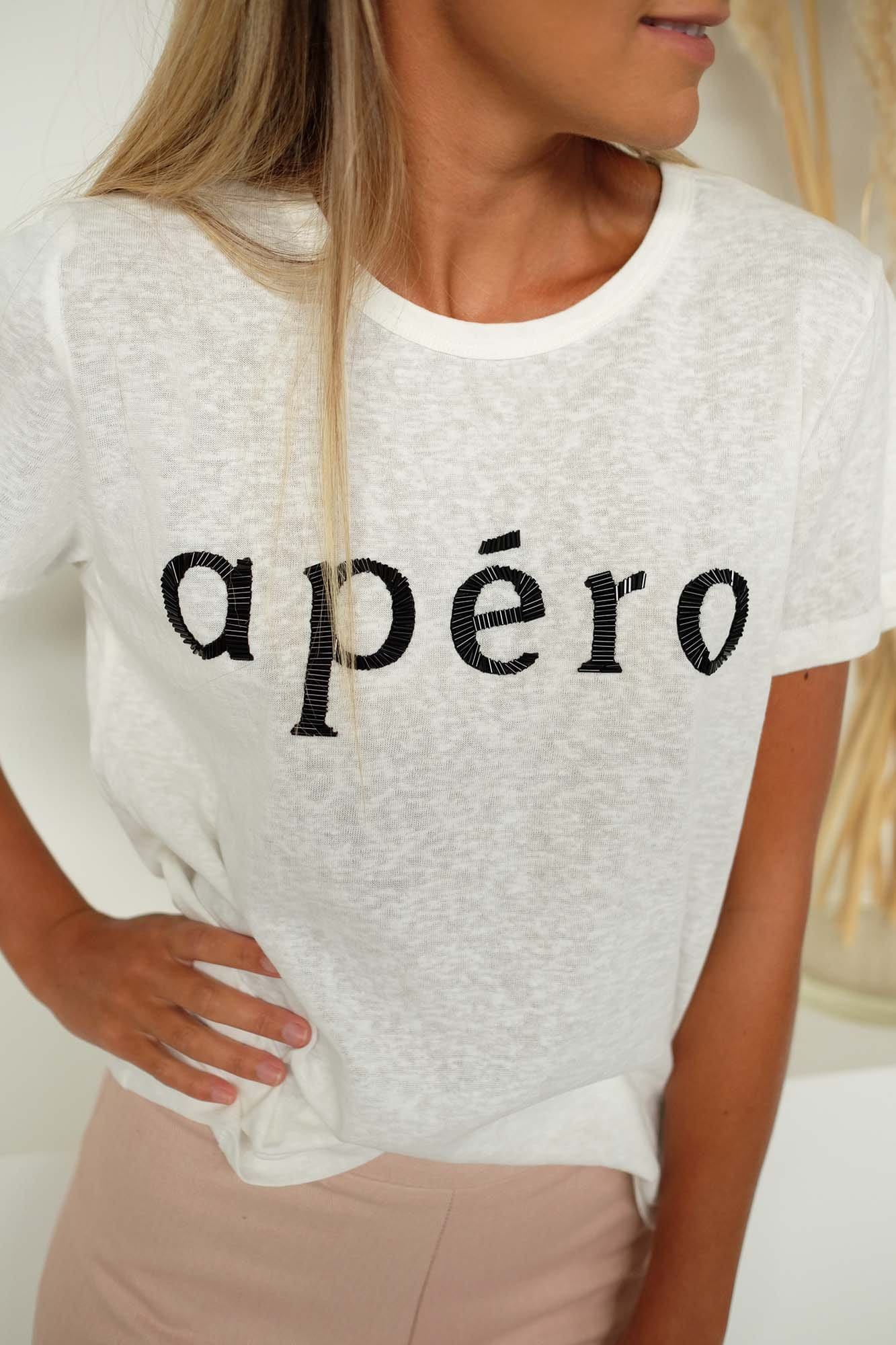 Apero Beaded Femme Tee White Black Bugle Bead apero - Jean Jail