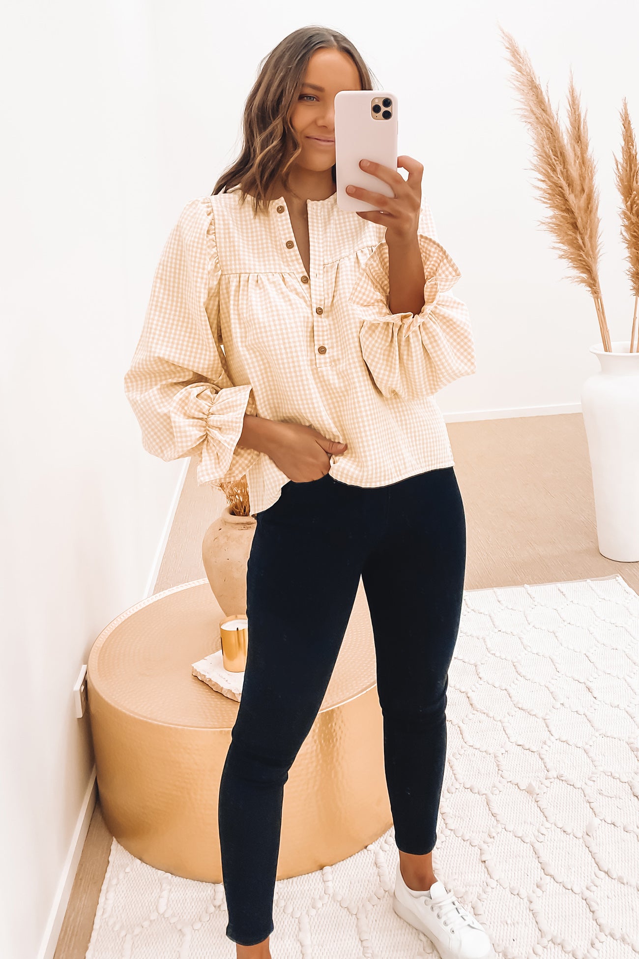 Austin Top Beige Gingham