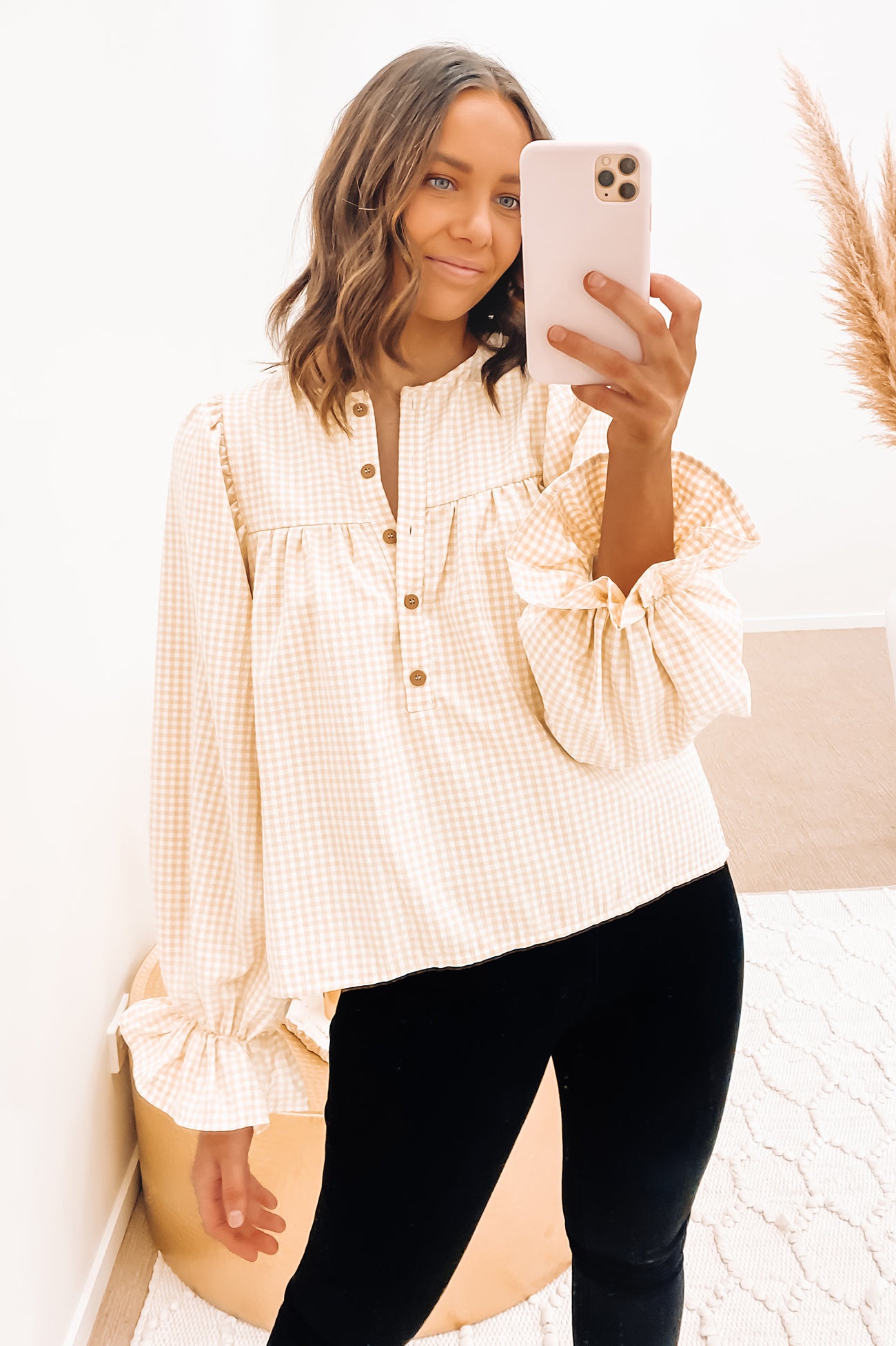 Austin Top Beige Gingham