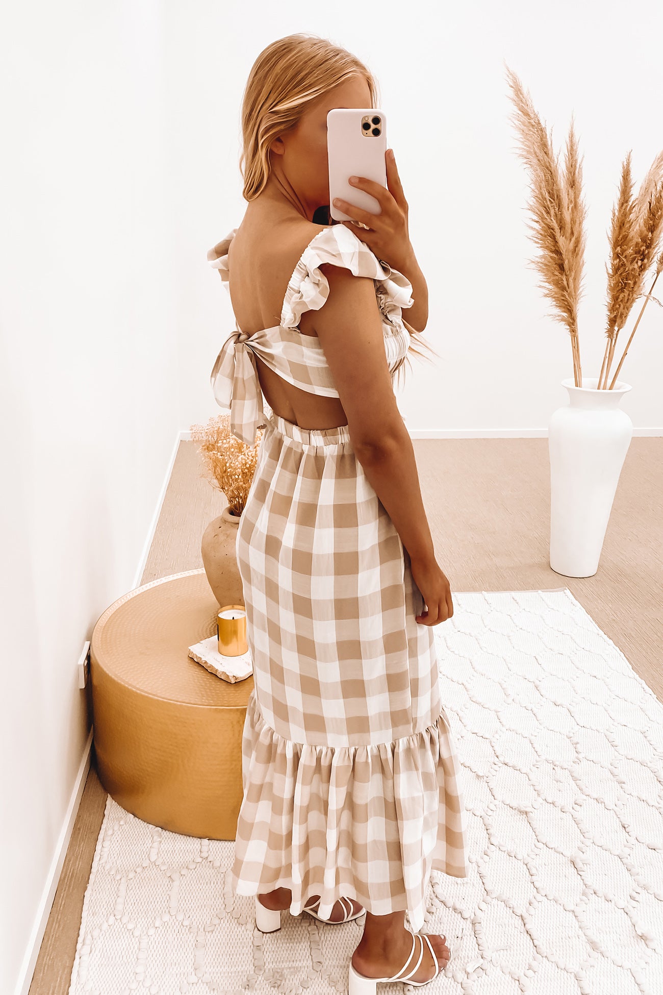 Baker Maxi Dress Beige Check