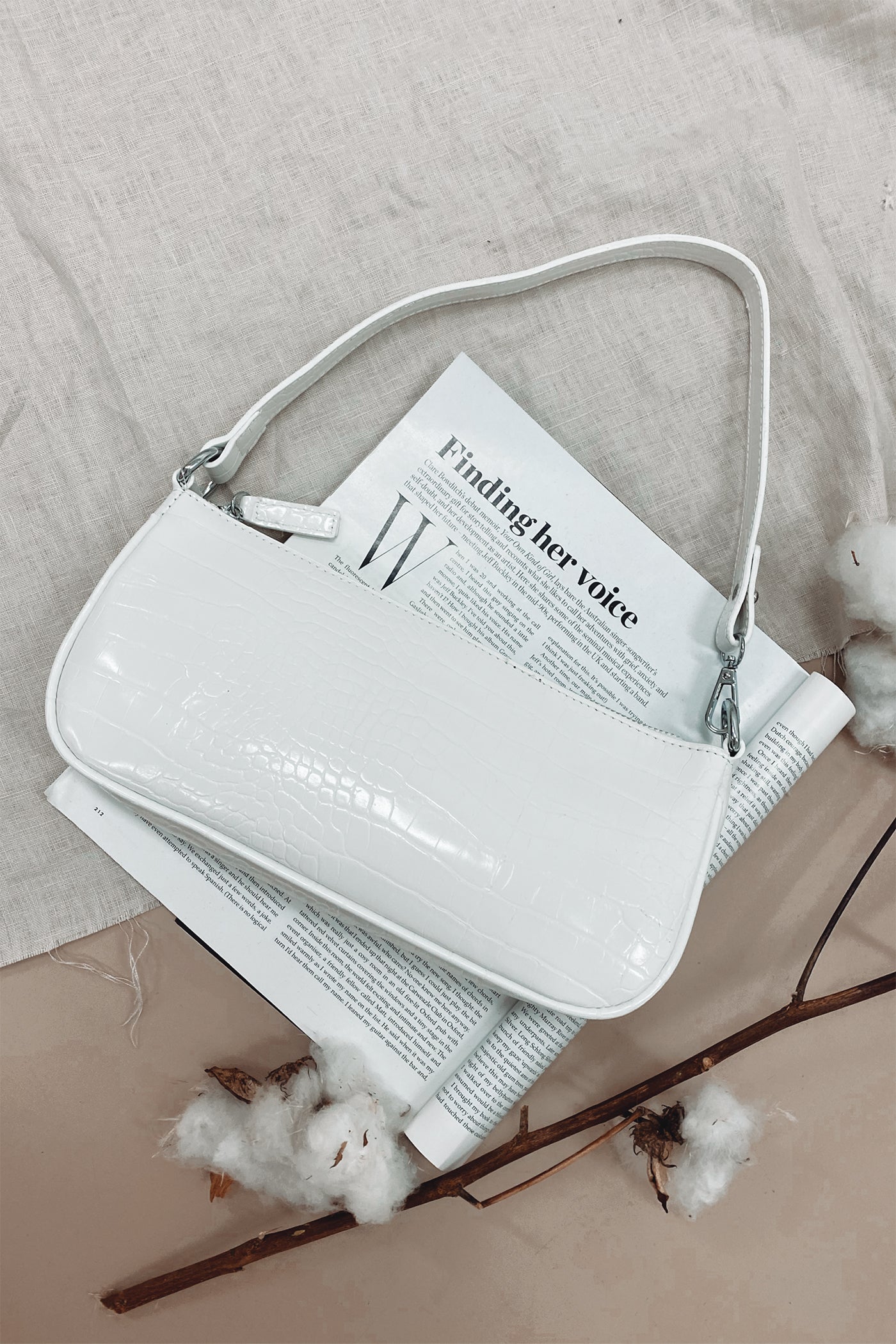 Becca Croc Baguette Bag White