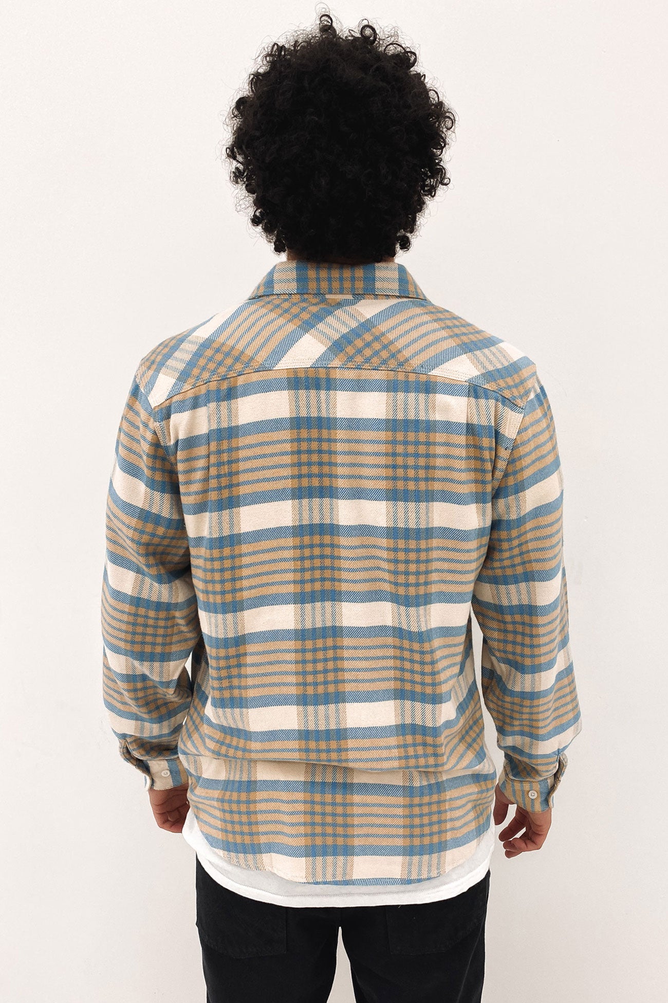 Bowery Long Sleeve Flannel White Cap Sand Blue Heaven