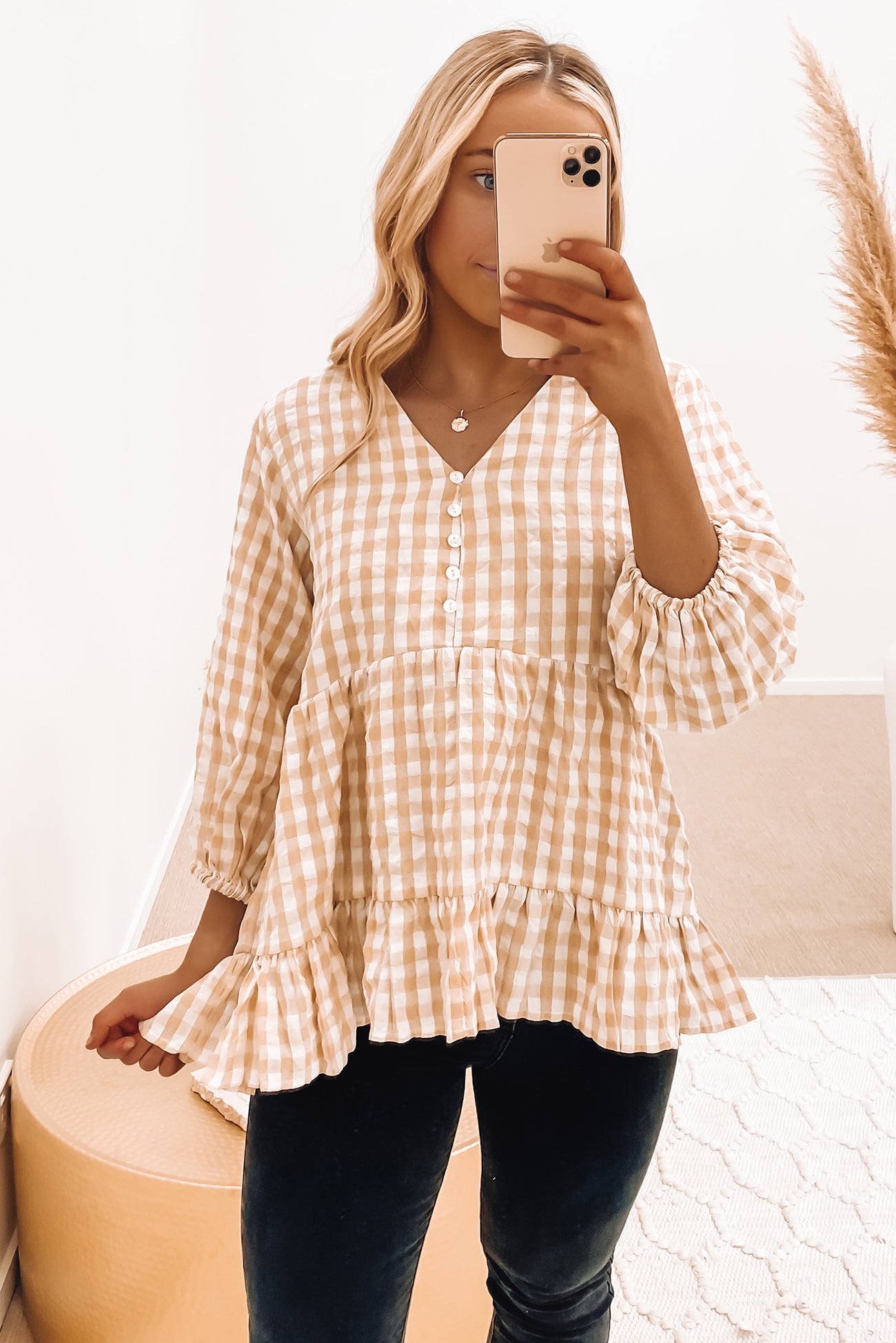 Brandy Top Beige Gingham
