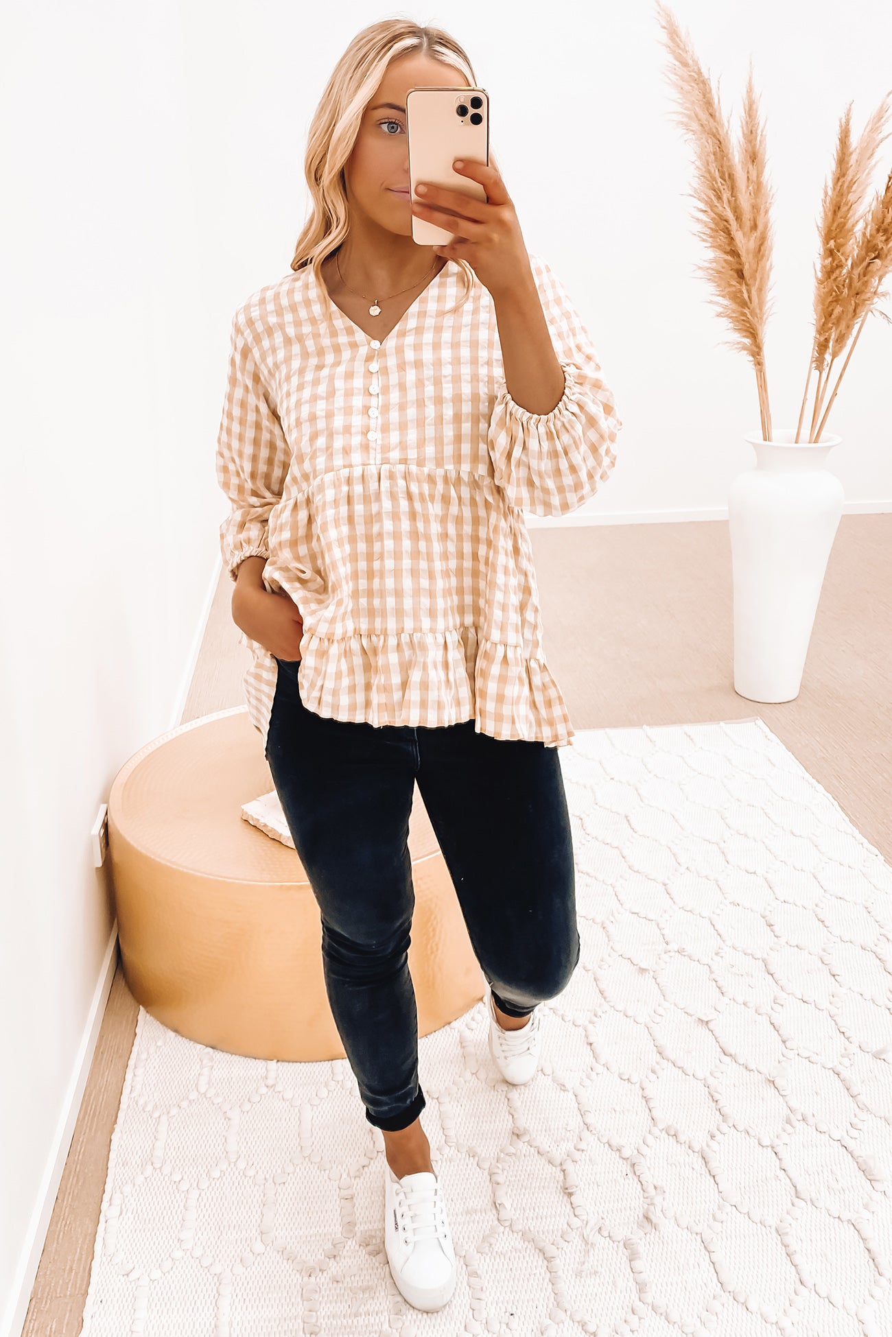 Brandy Top Beige Gingham