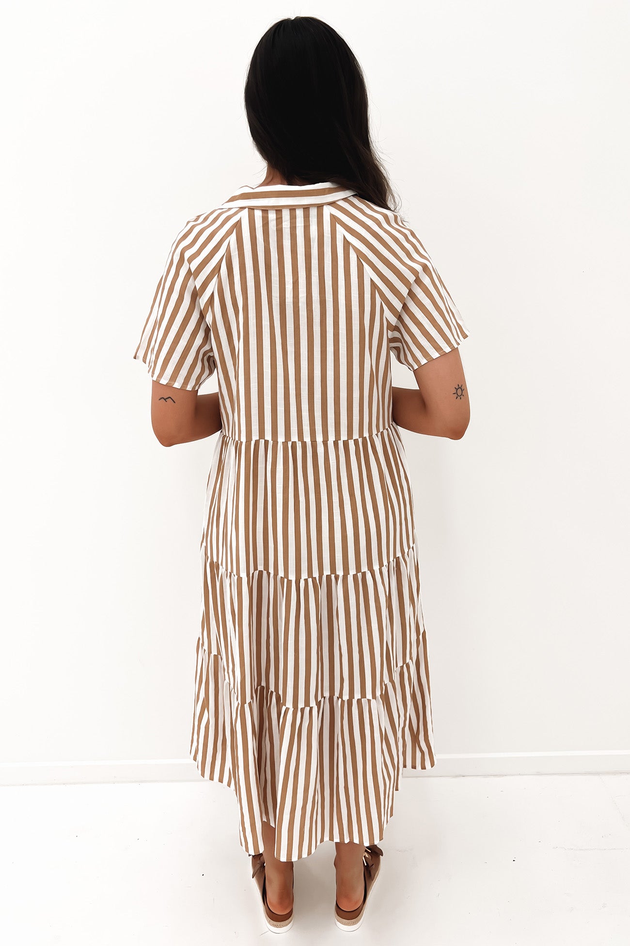 Brooke Midi Dress Brown Stripe