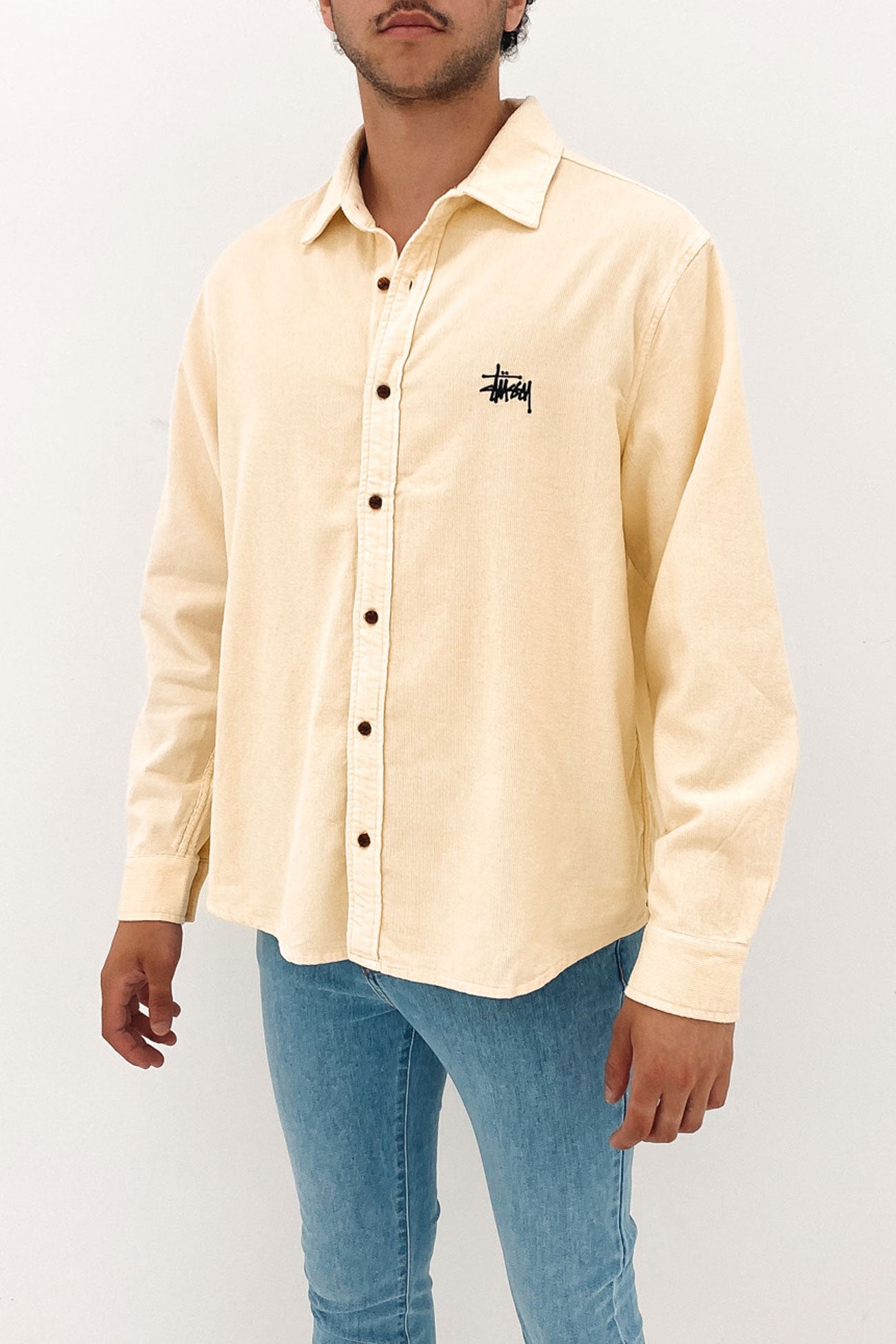 Button Up Cord Long Sleeve Shirt Cream
