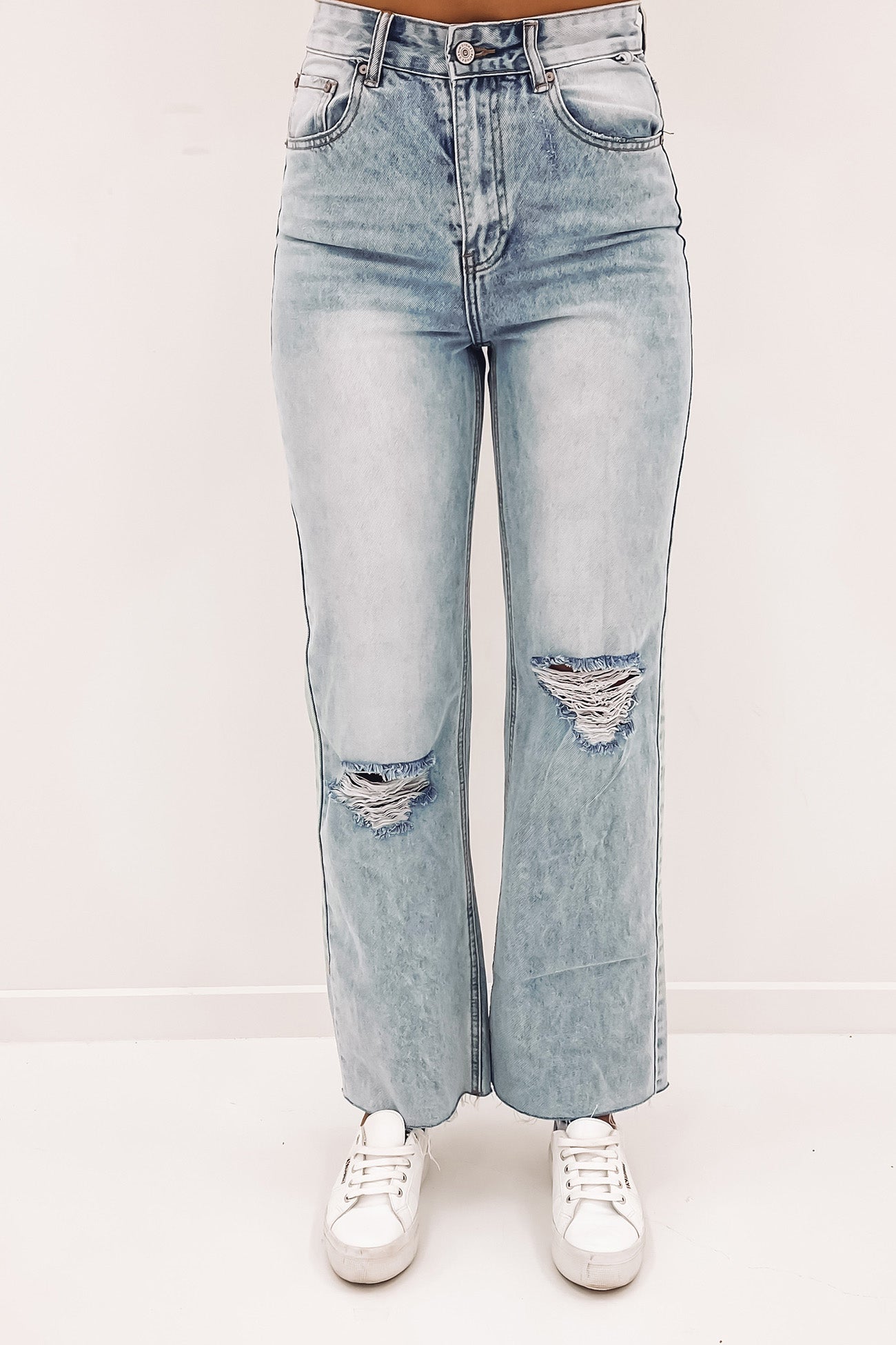 Caleb Wide Leg Rip Jean Blue