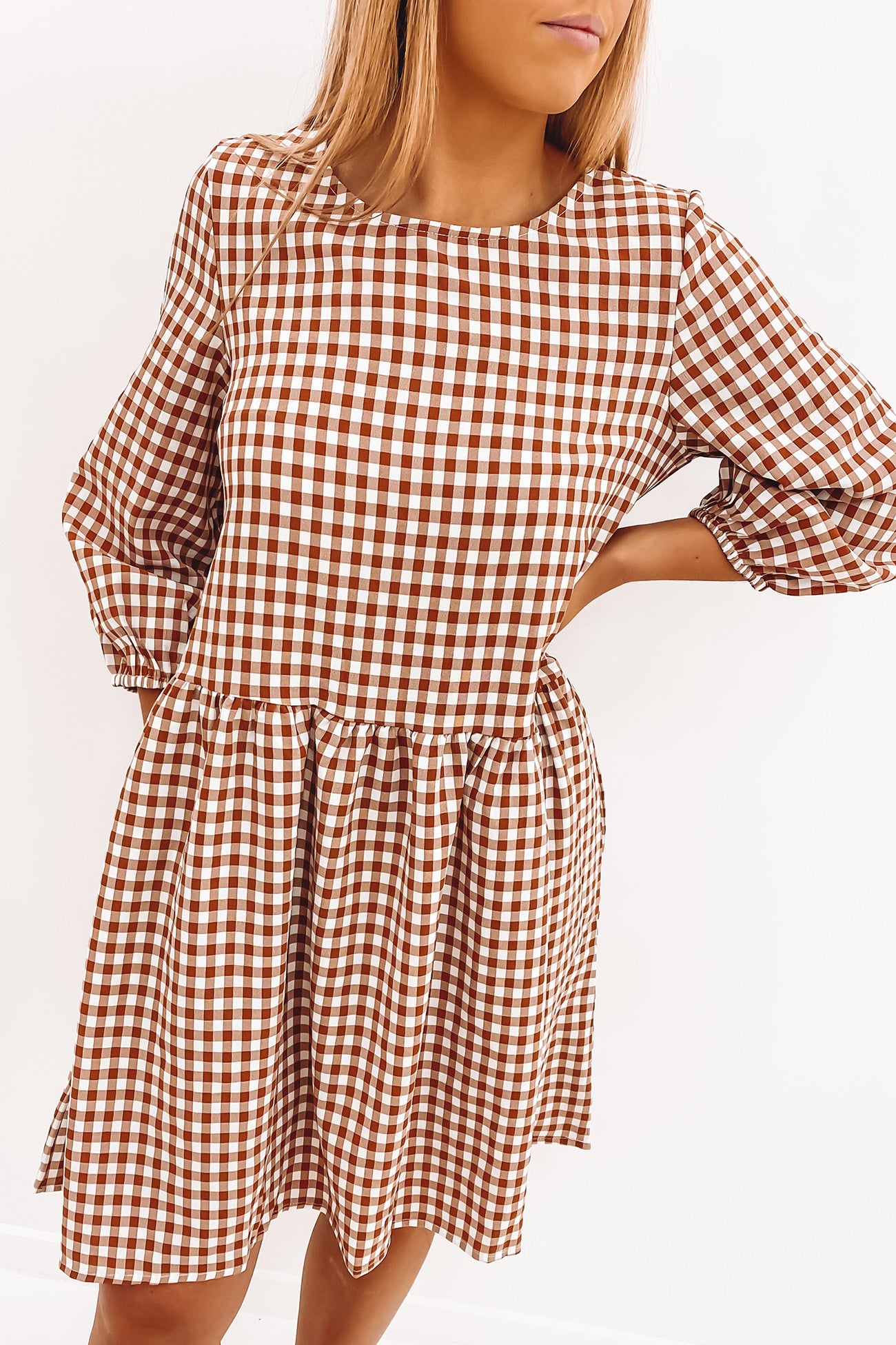 Cameron Mini Dress Brown Check