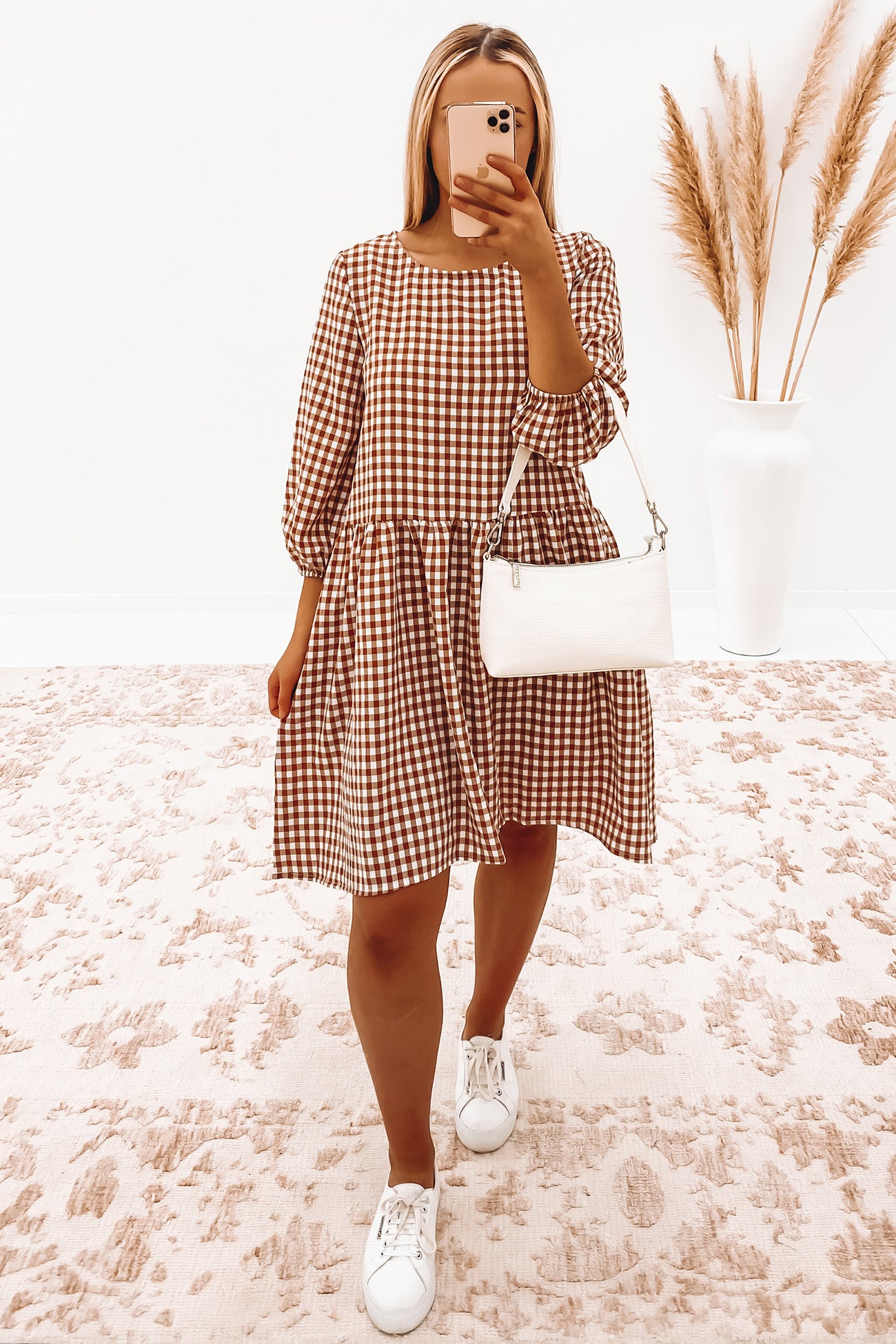 Cameron Mini Dress Brown Check