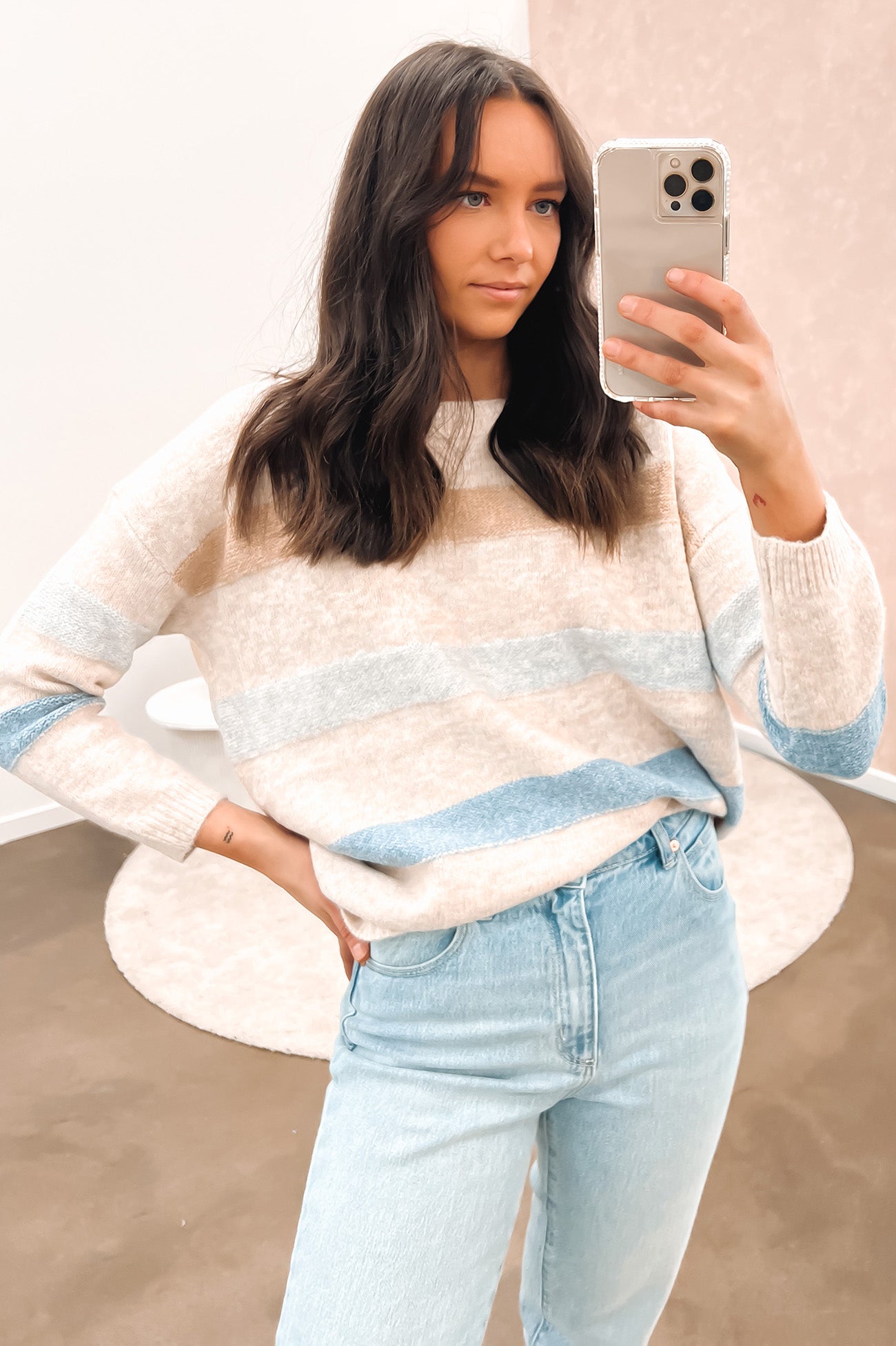 Carlos Knit Jumper Beige Blue