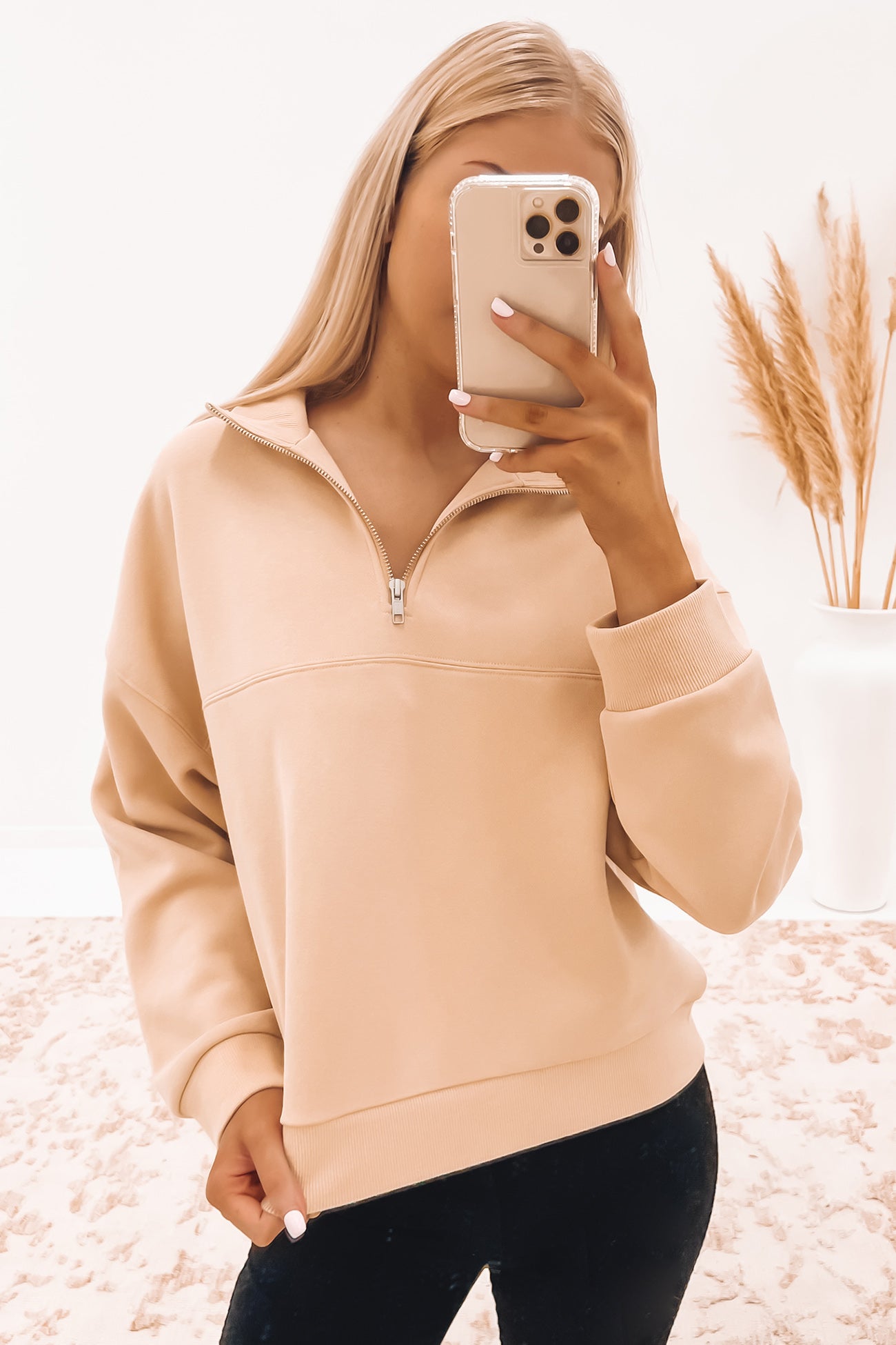 Carter Zip Front Sweat Sand