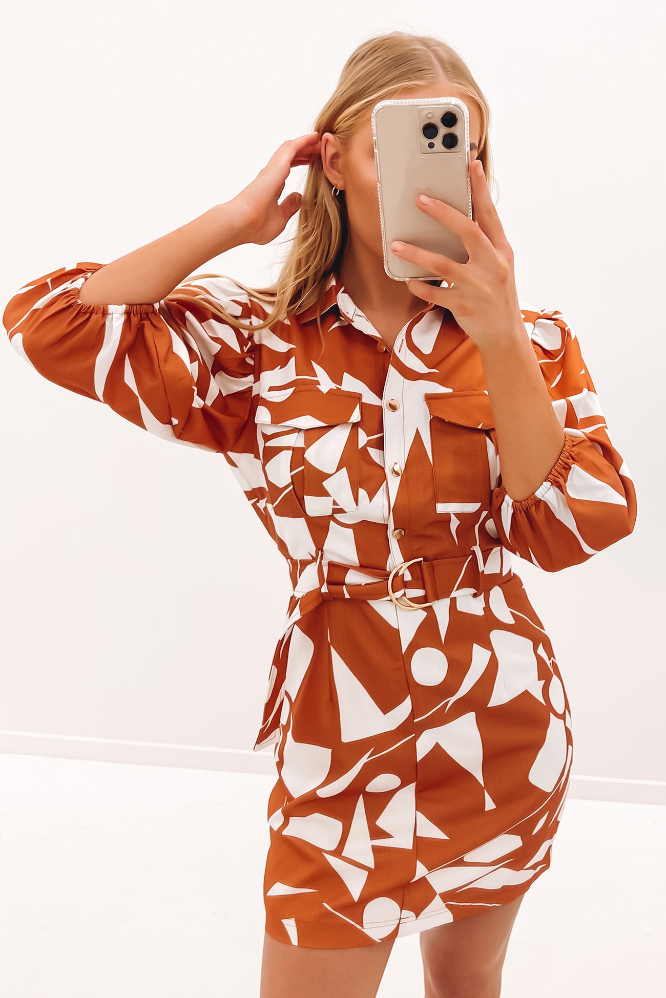 Cassidy Mini Dress Rust White