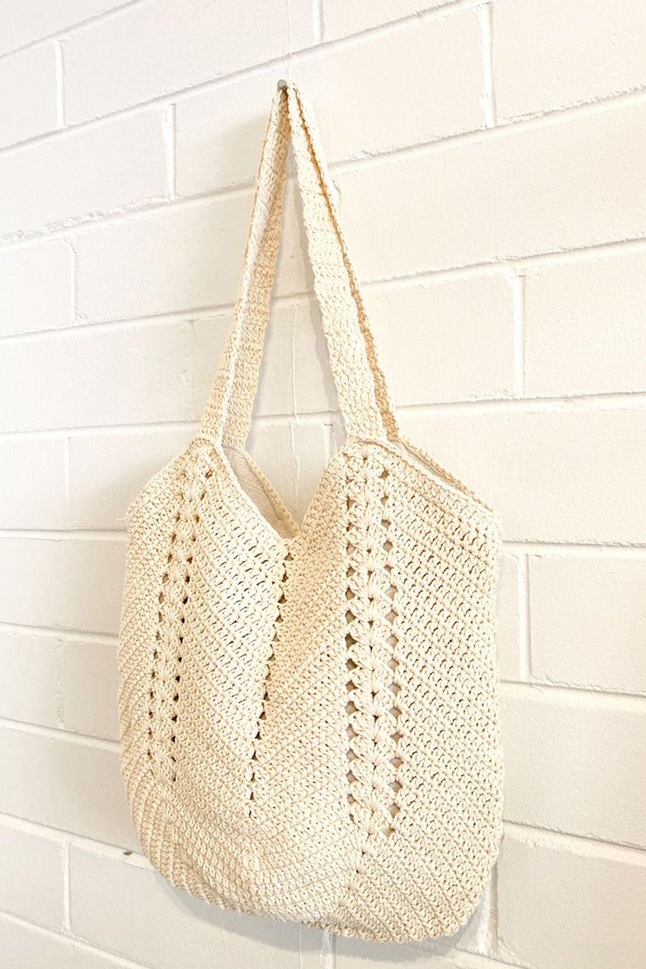 Cassie Crochet Tote Bag Beige