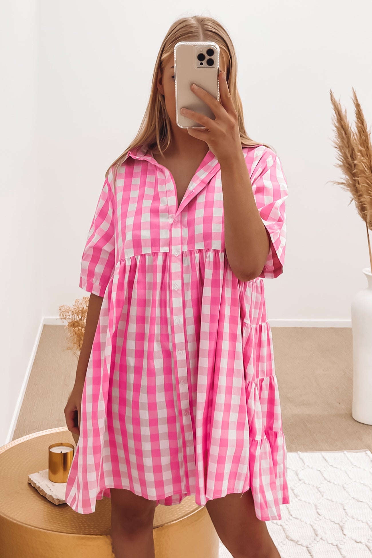 Cecily Mini Dress Pink Check