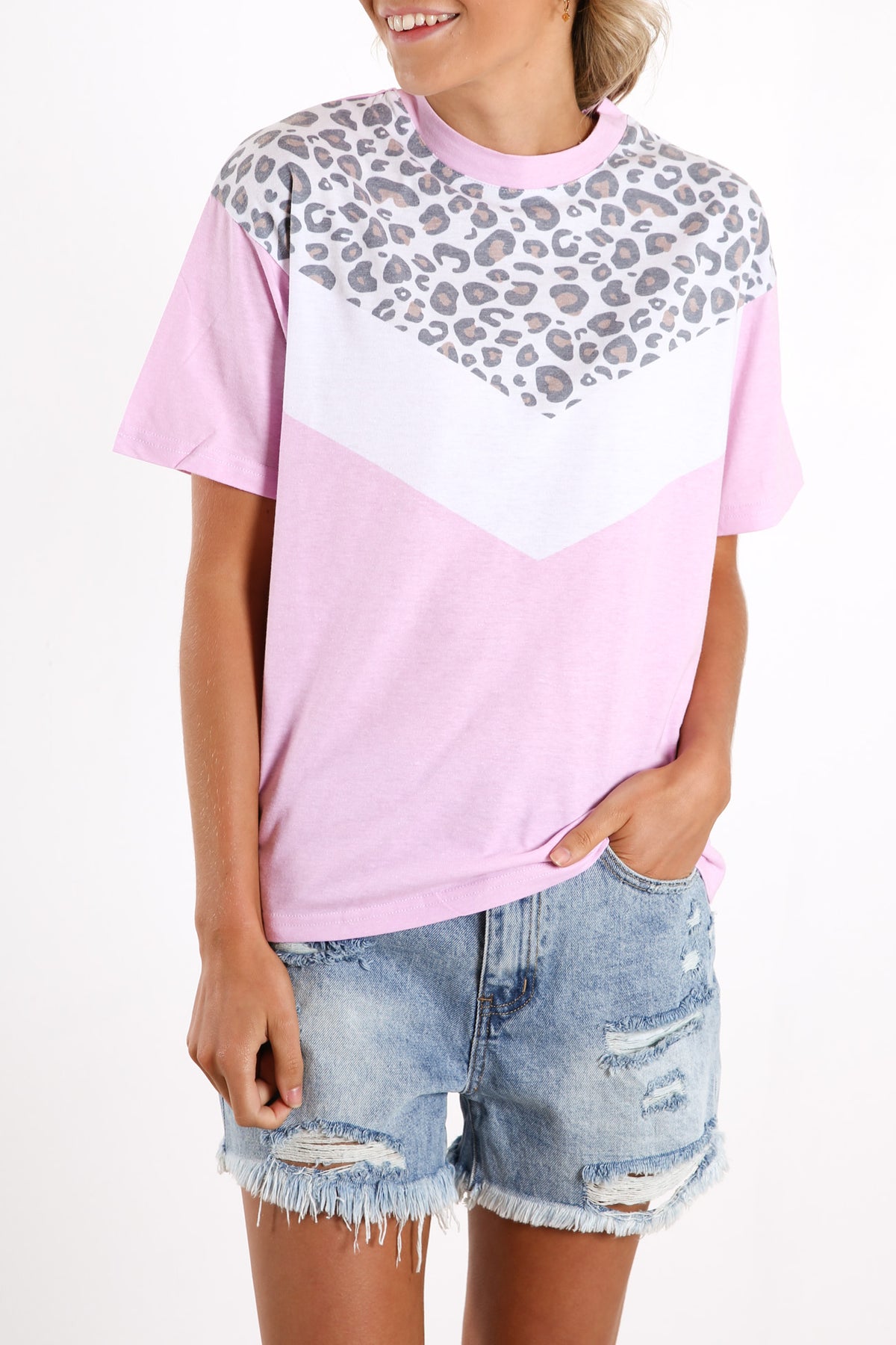 Cheetah Chevron Tee Pink