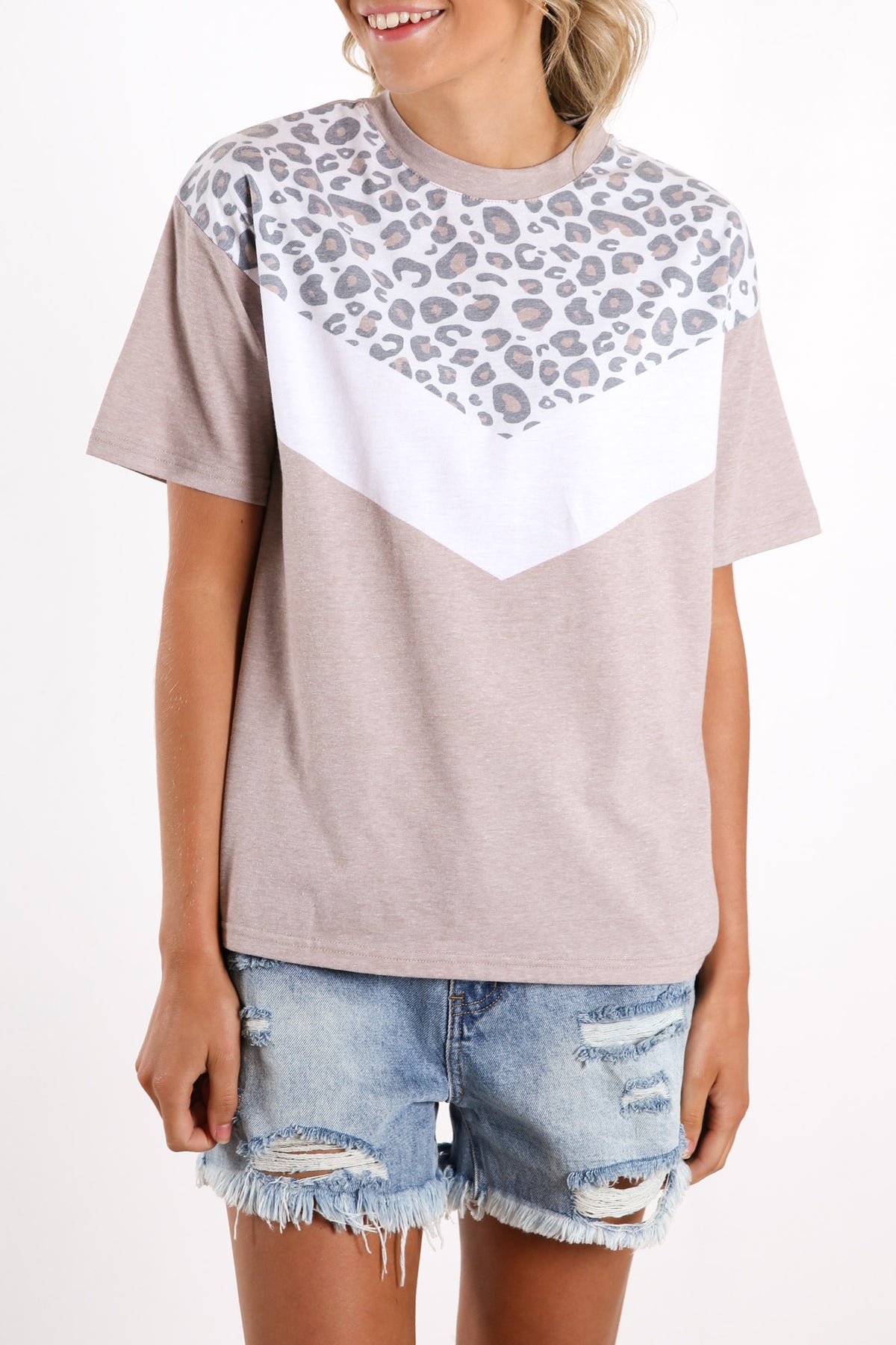 Cheetah Chevron Tee Tan