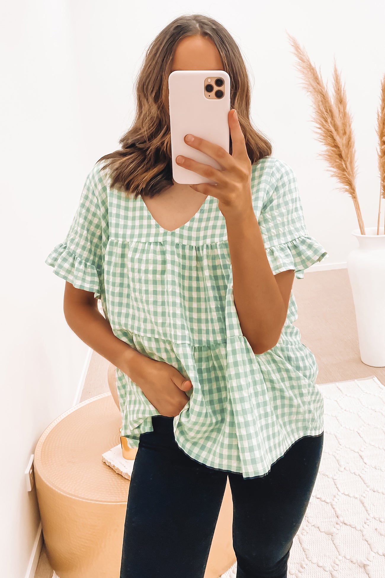 Colson Top Sage Gingham