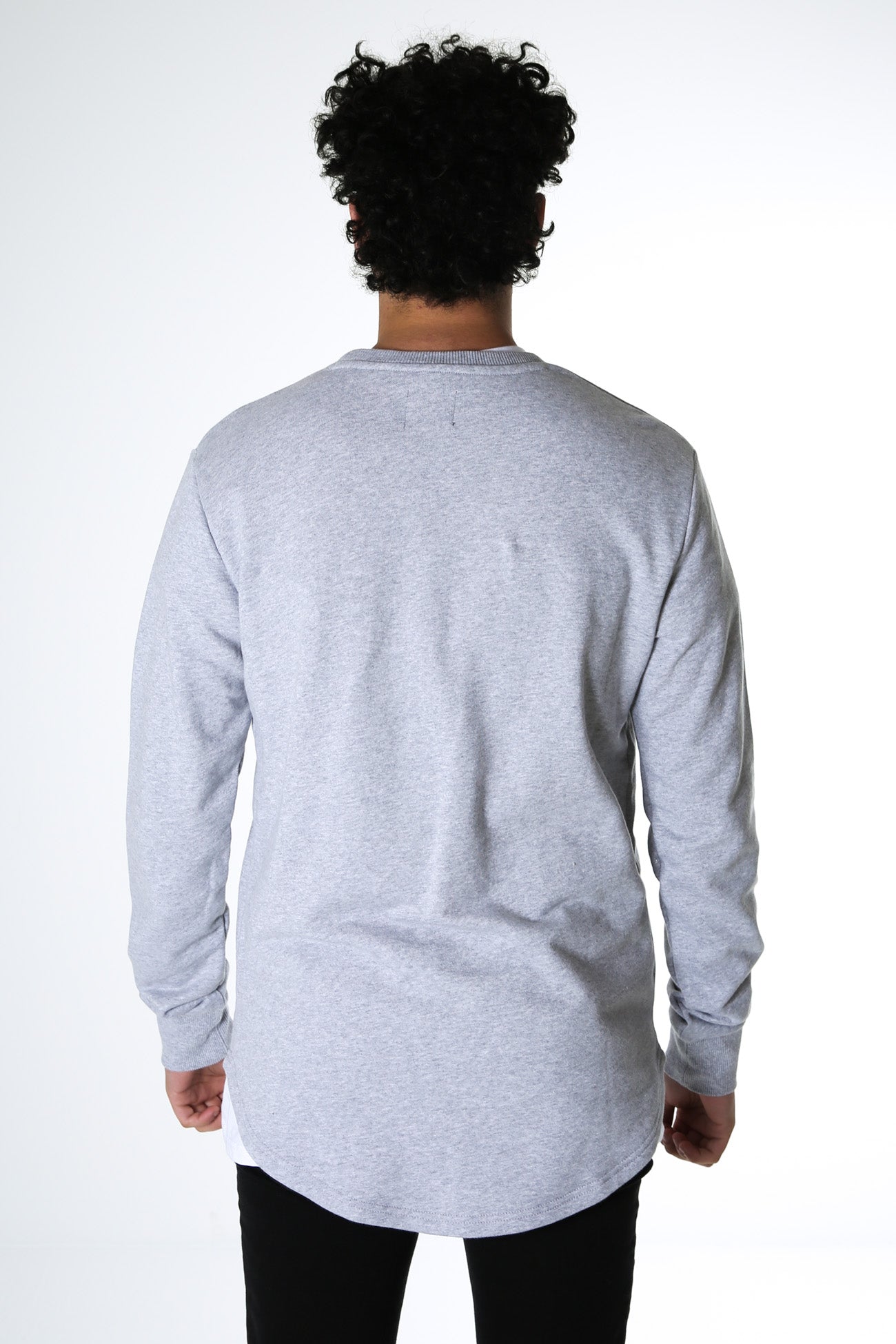 Curved Hem Crew Grey Marle
