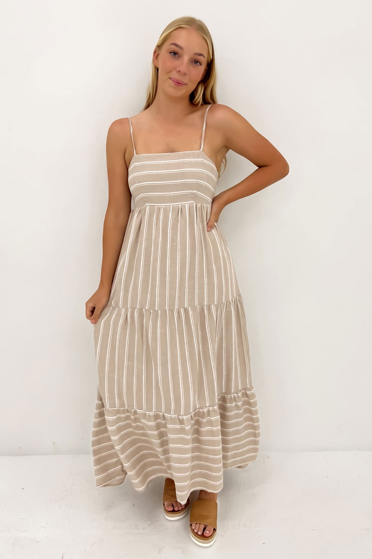Dannili Midi Dress Taupe Stripe