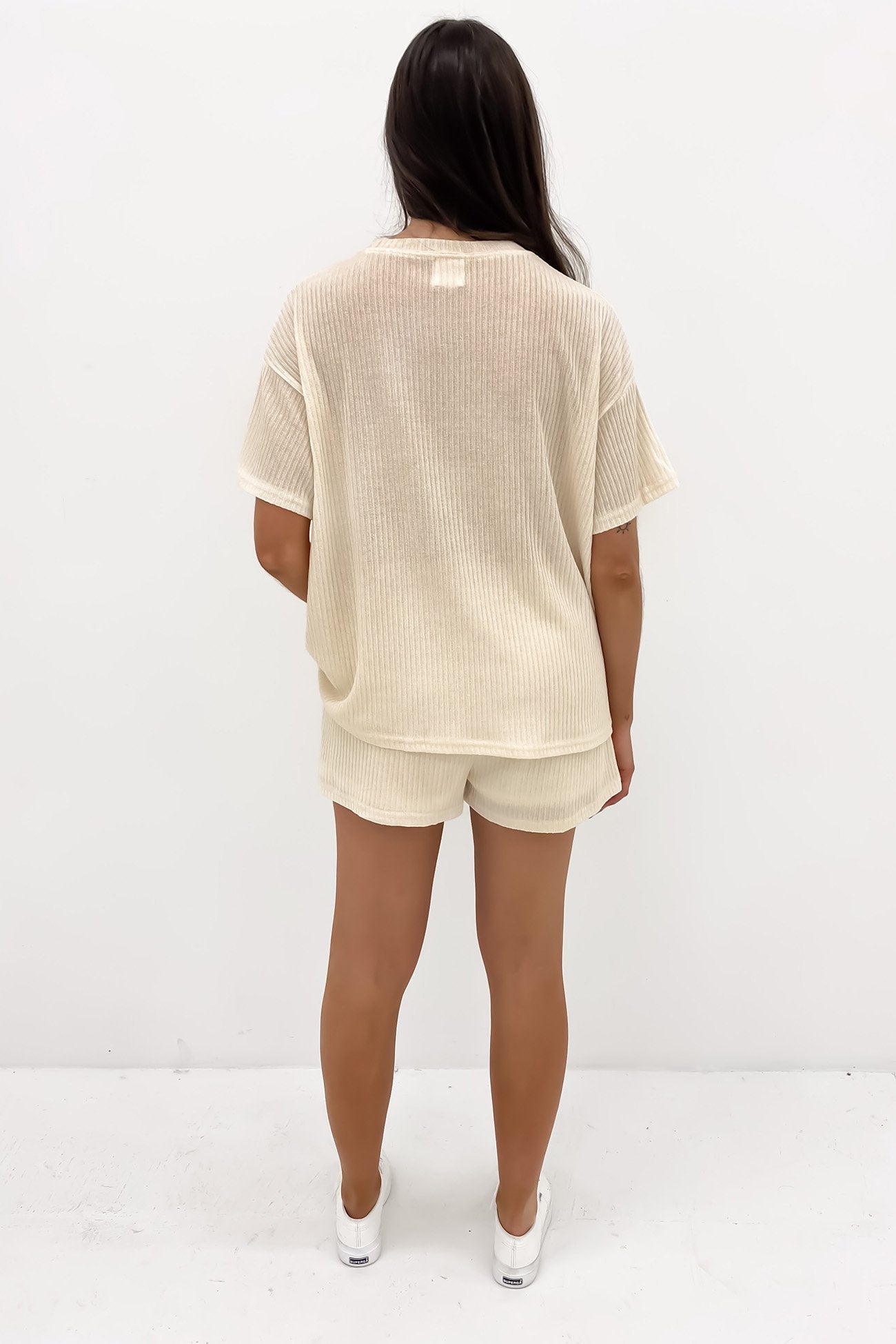 Elkie Ribbed Lounge Set Cream