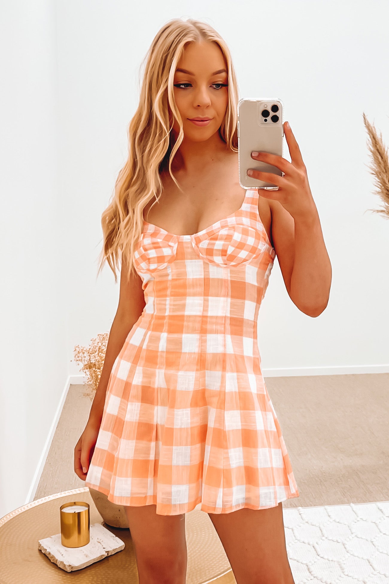 Ella Mini Dress Orange Gingham