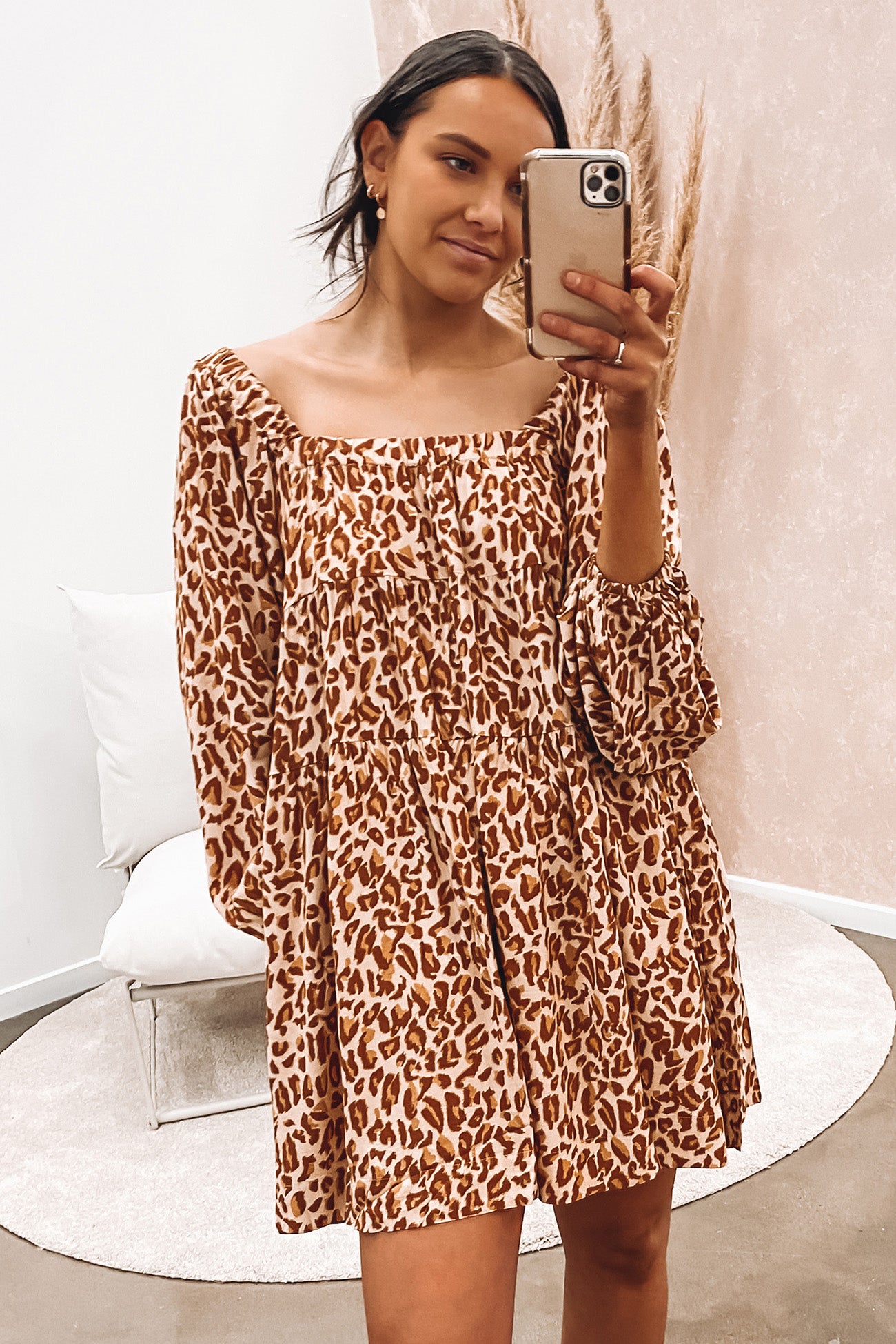 Ellen Mini Dress Tan Leopard