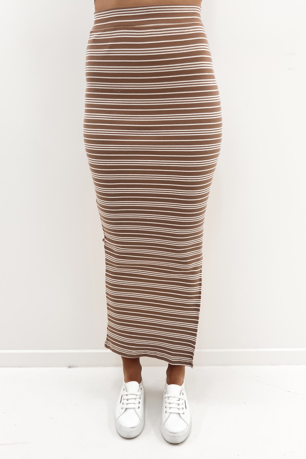 Erin Stripe Skirt Tan