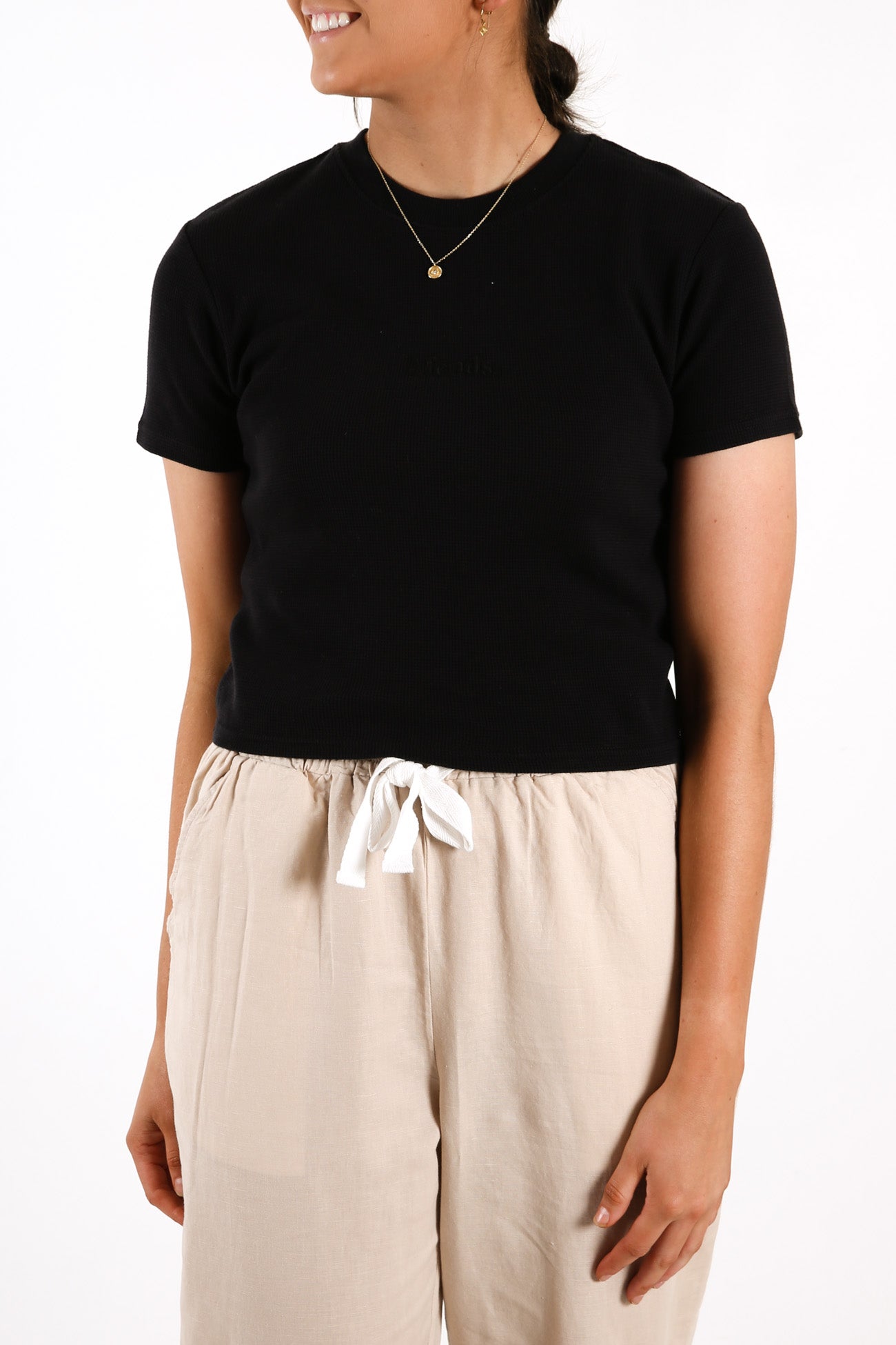 Erin Waffle Fitted Tee Black