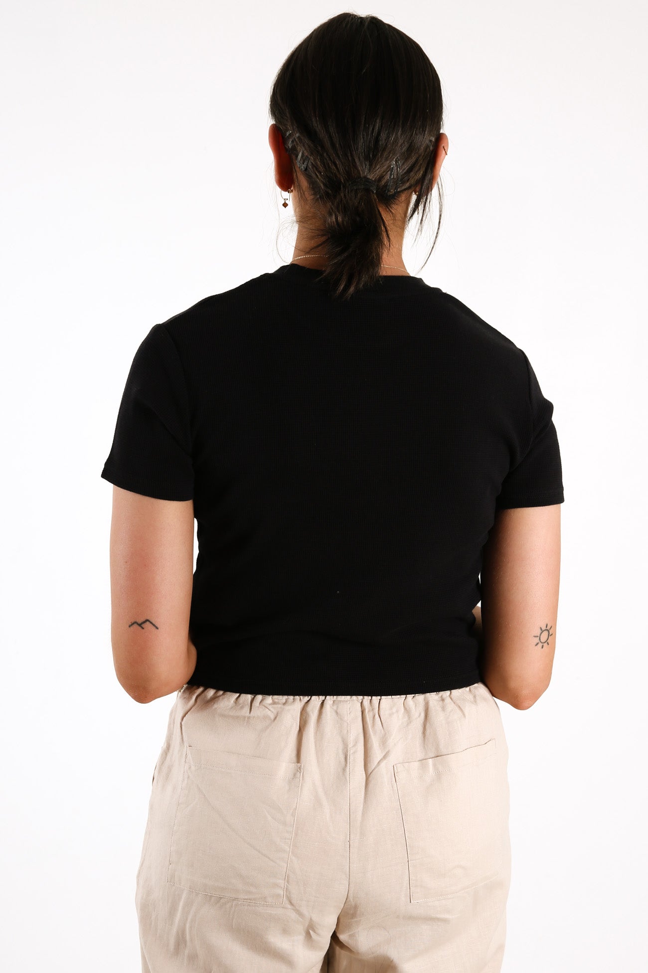 Erin Waffle Fitted Tee Black