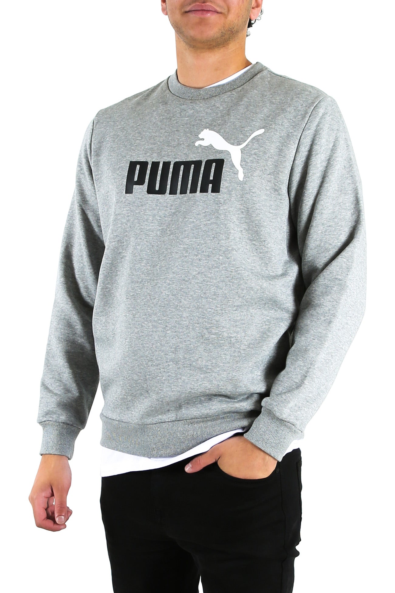 Essentials+ Two Tone Big Logo Crew Neck Sweater Medium Gray Heather