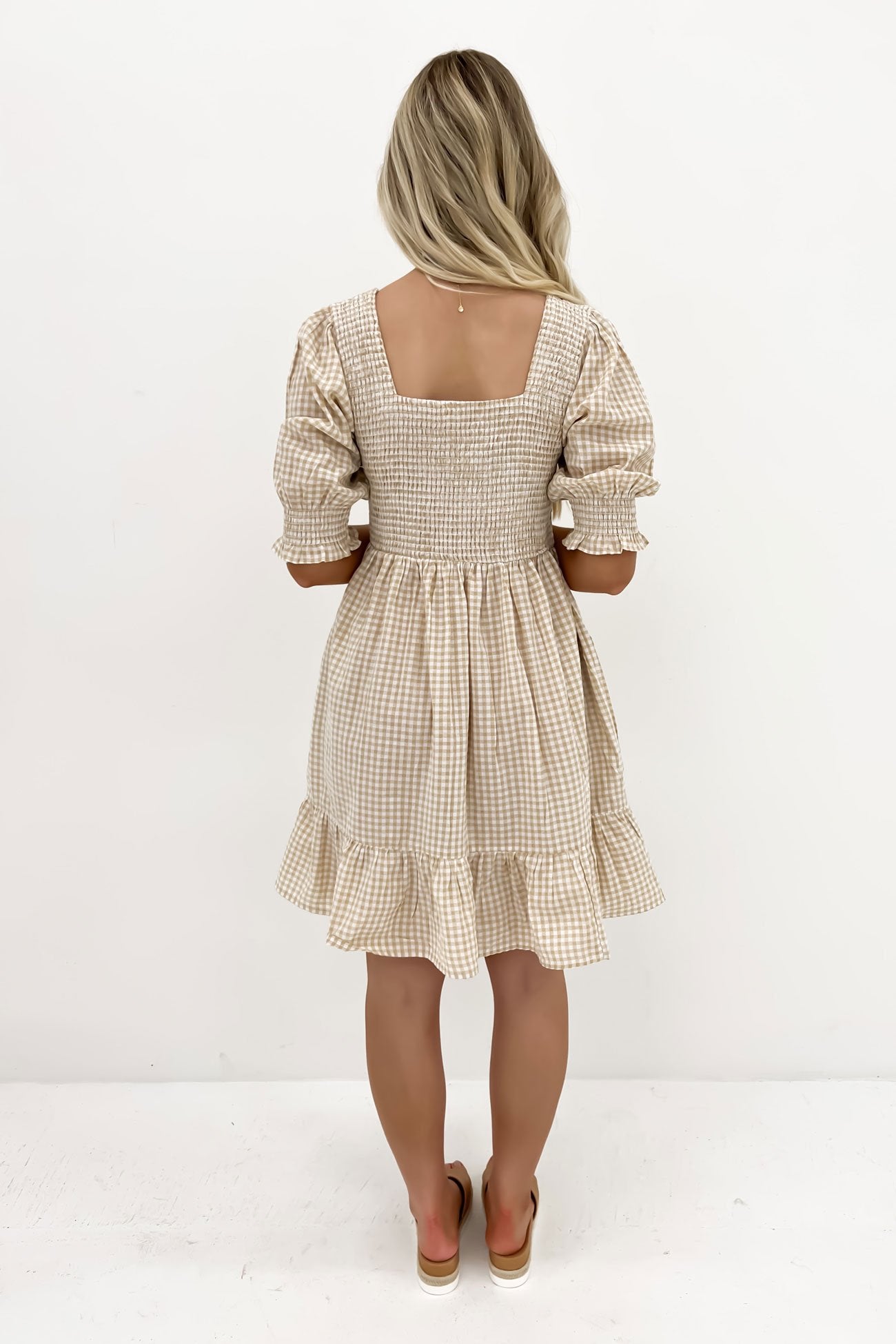 Florence Mini Dress Latte Gingham