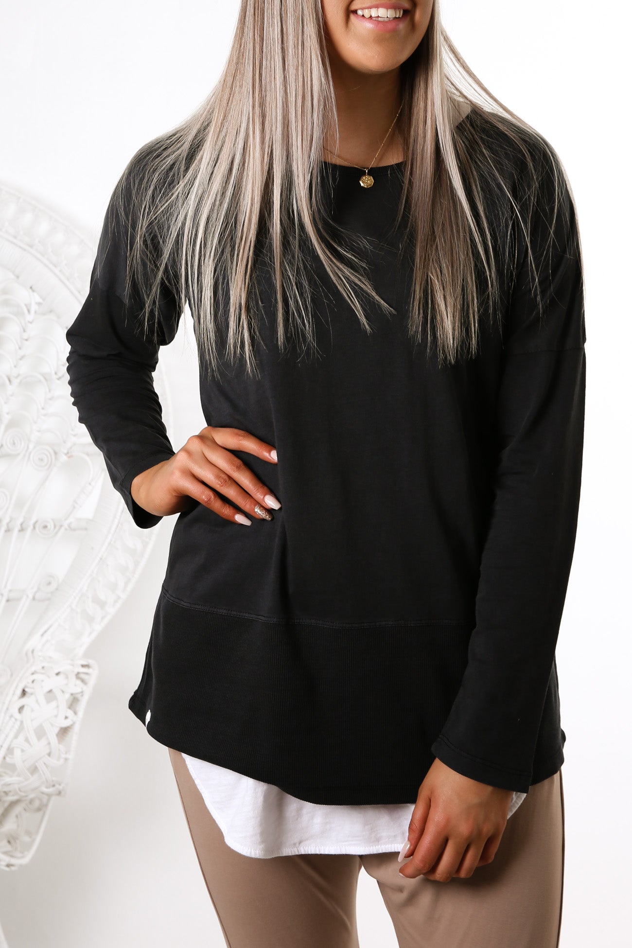 Fundamental Rib Long Sleeve Tee Washed Black