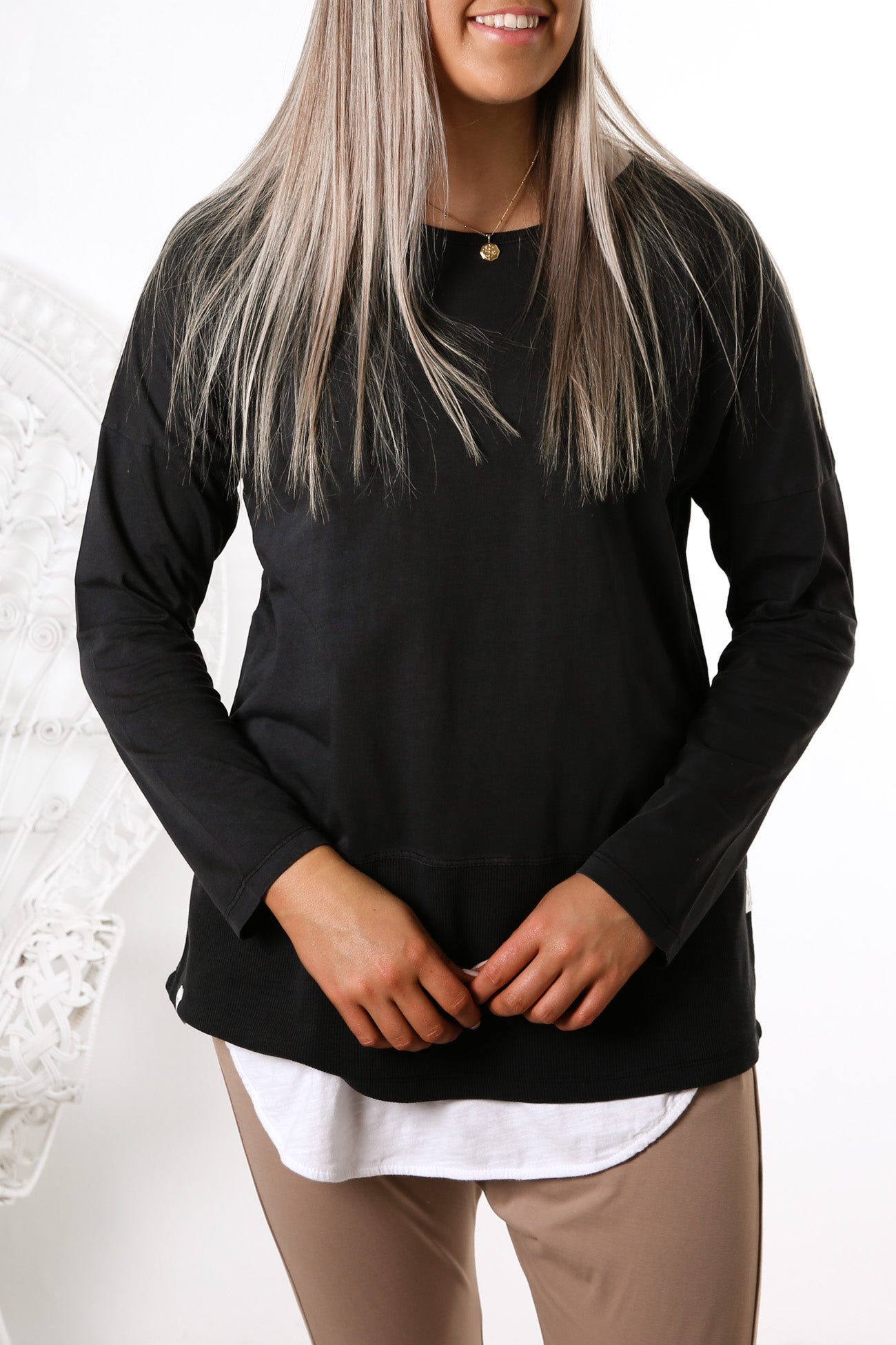 Fundamental Rib Long Sleeve Tee Washed Black