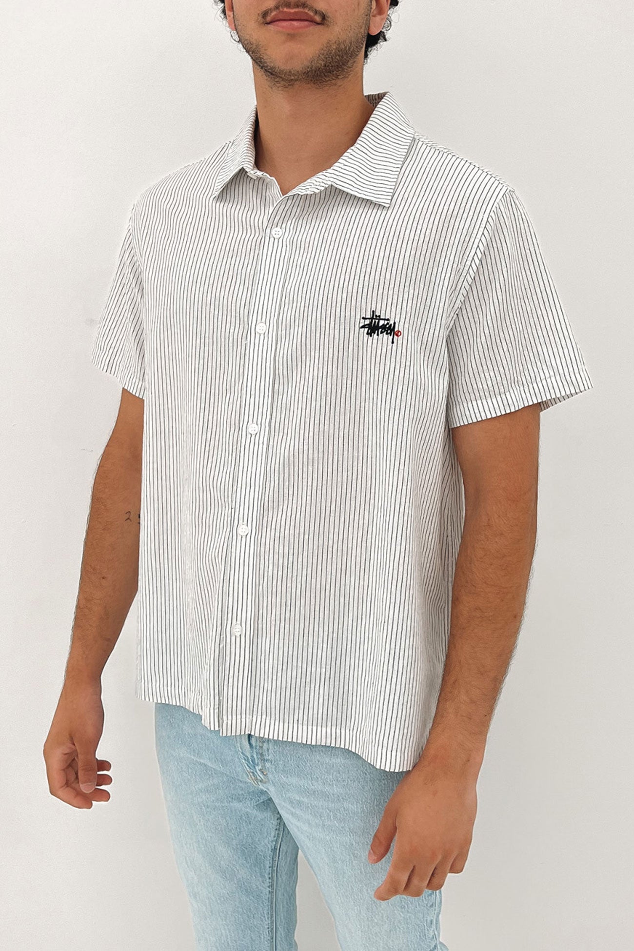 Graffiti Oxford Short Sleeve Shirt White Black Stripe