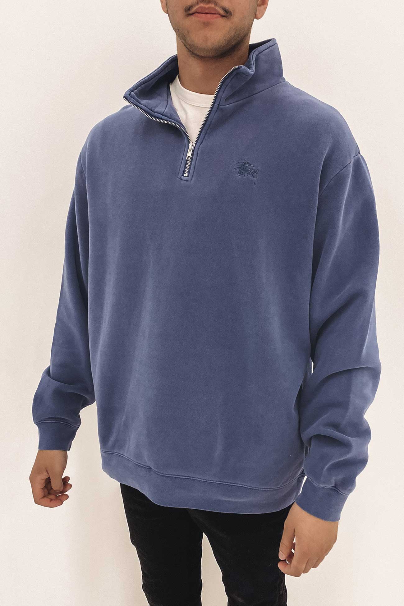 Graffiti 1/4 Zip Crew Pigment Dark Navy