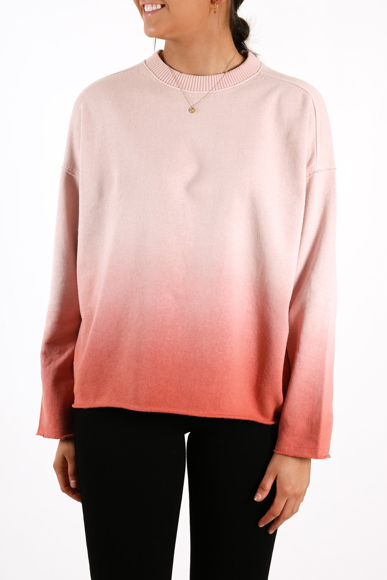 Gretal Hemp Oversized Crew Neck Ash Pink Dip Dye