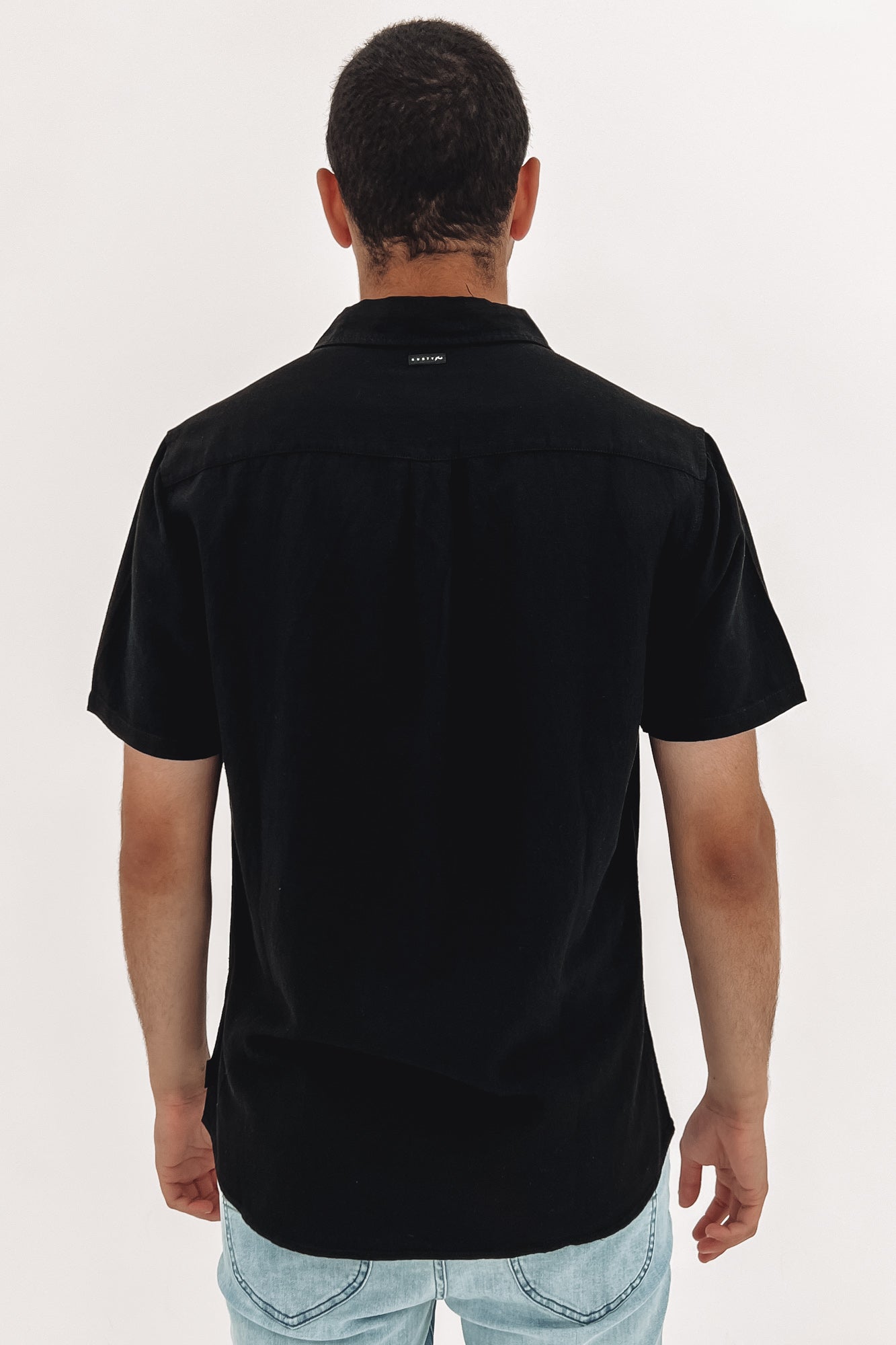 Overtone Short Sleeve Linen Shirt Black
