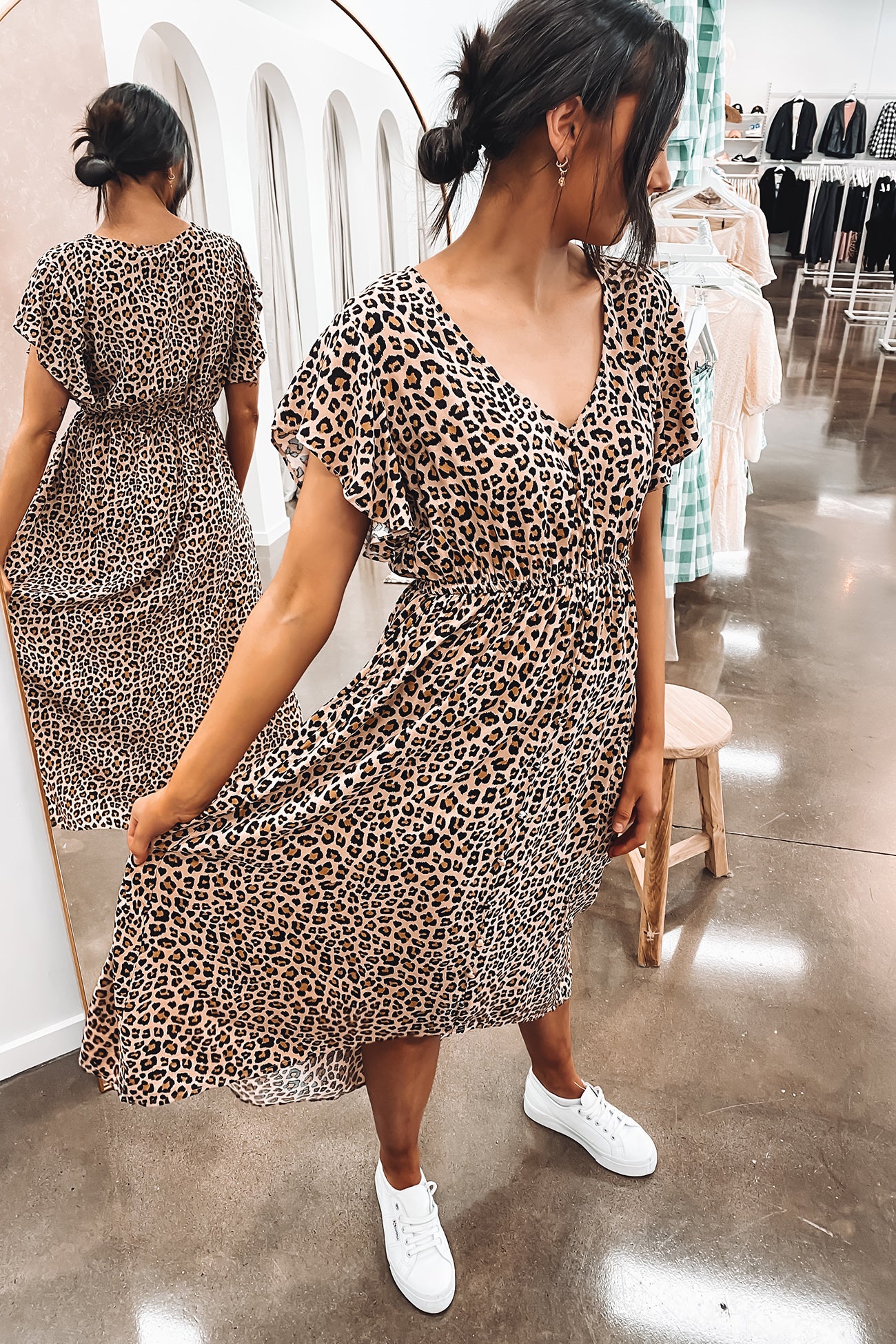 Jemima Midi Dress Tan Leopard