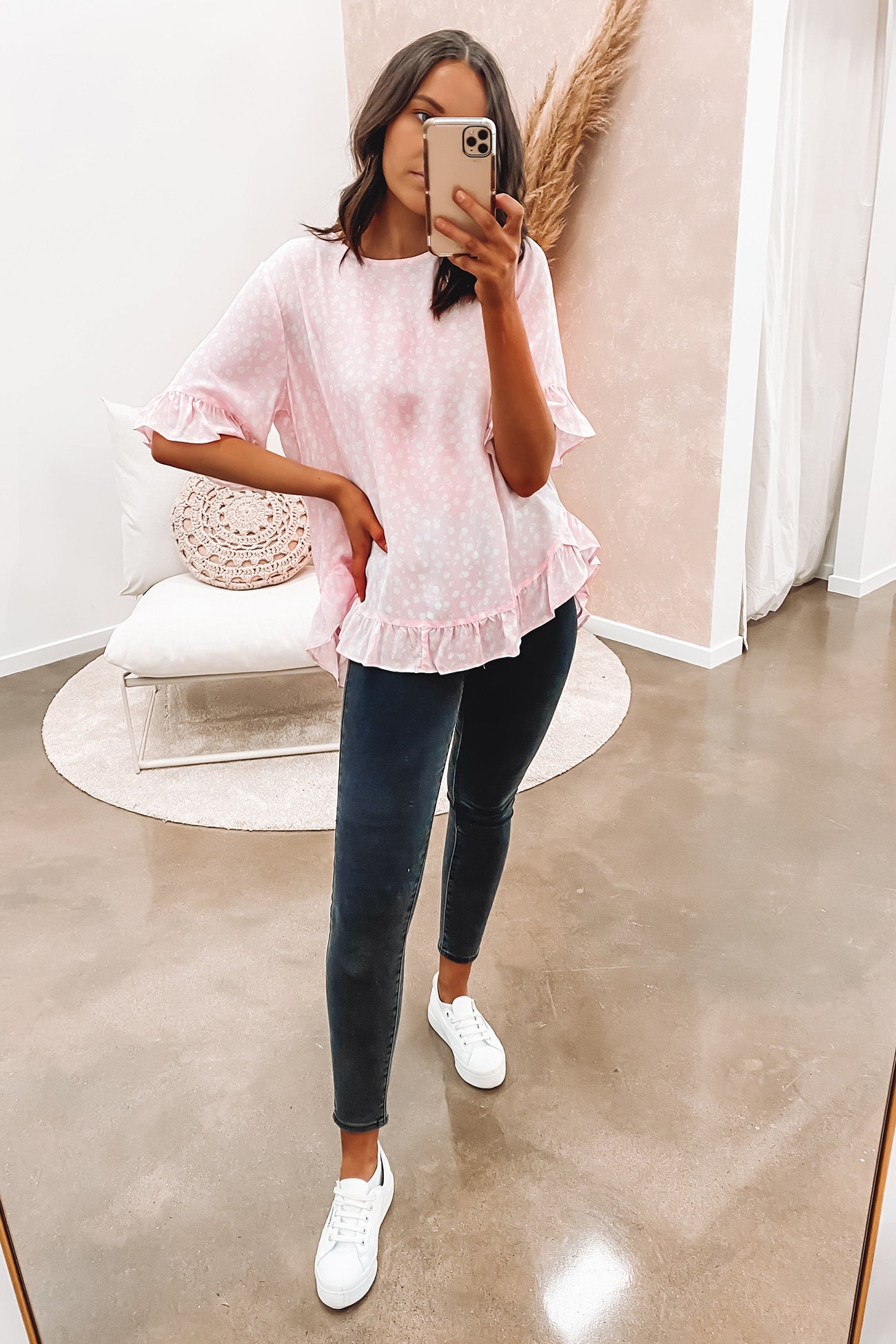 Judith Ruffle Top Chalk Pink
