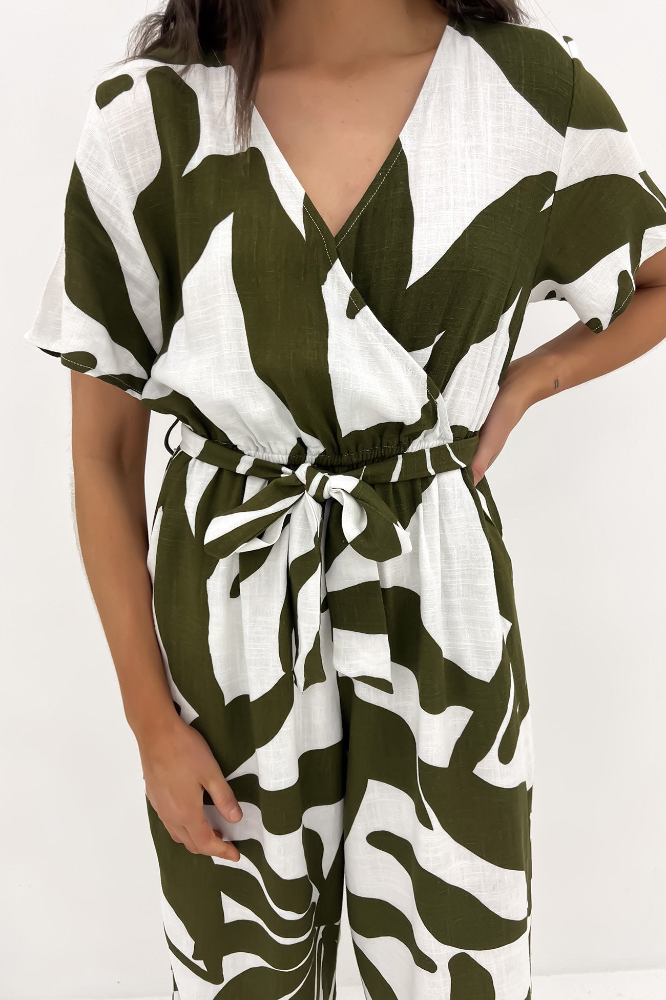 Julietta Jumpsuit Khaki White