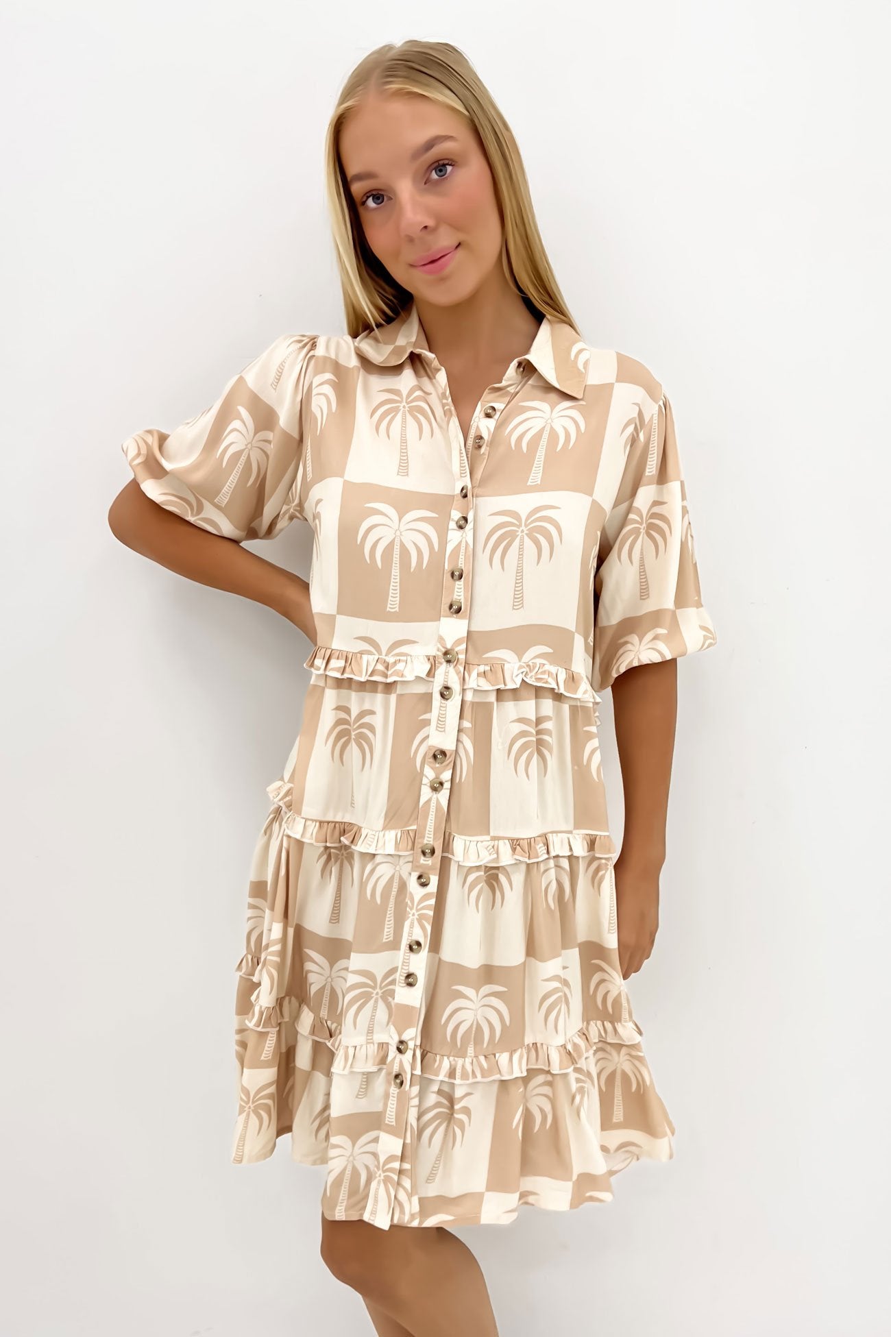 Kehlani Mini Dress Latte Palm