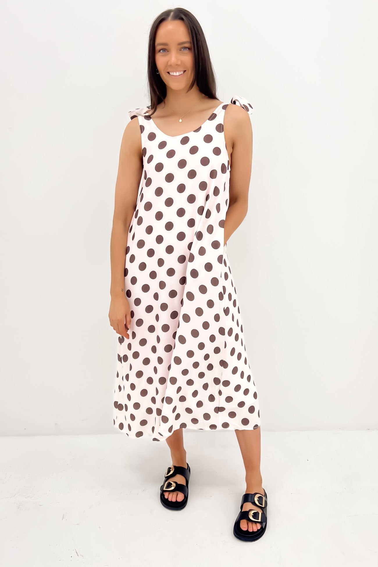 Khai Midi Dress Brown Polkadot