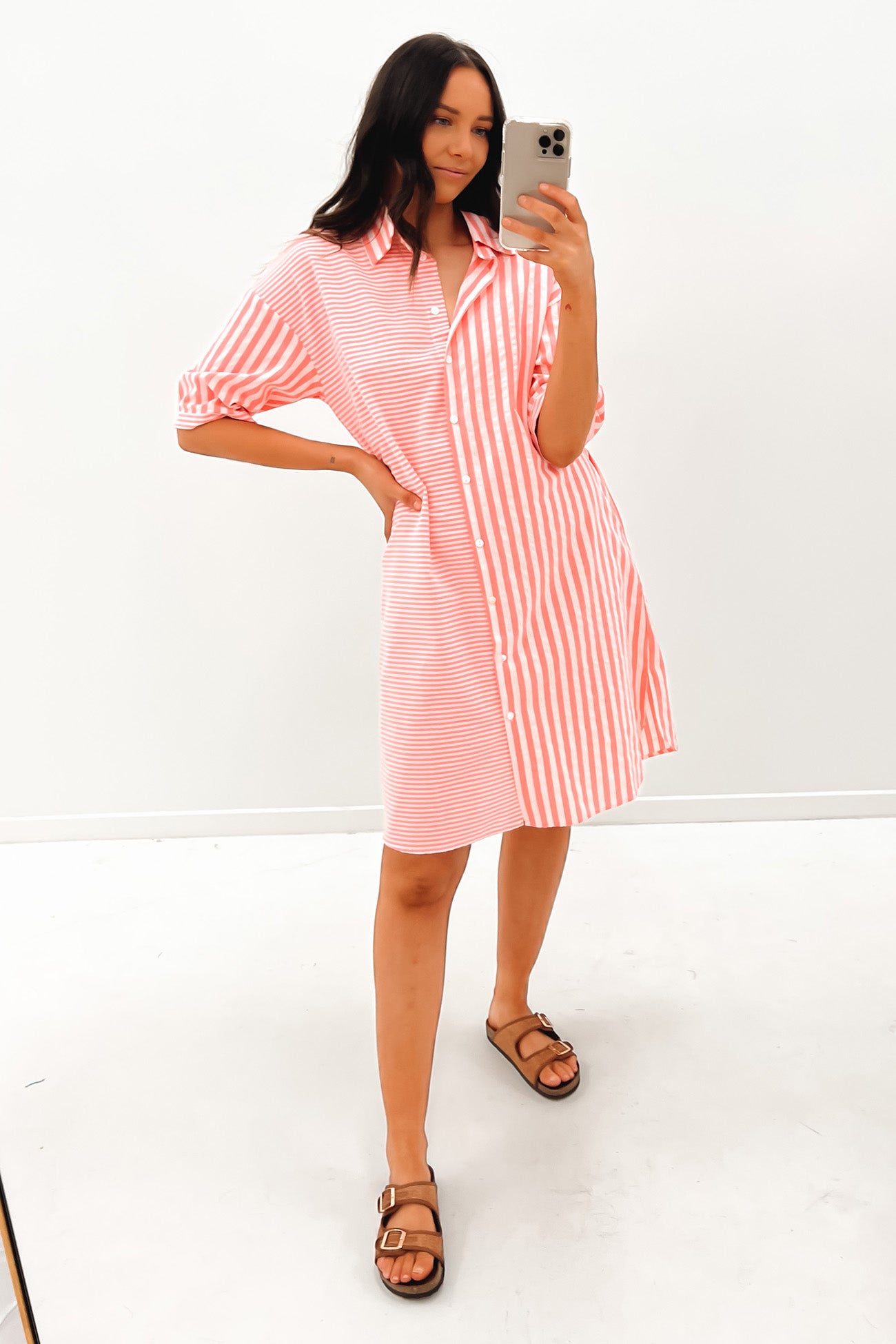 Lennox Shirt Dress Coral Stripe