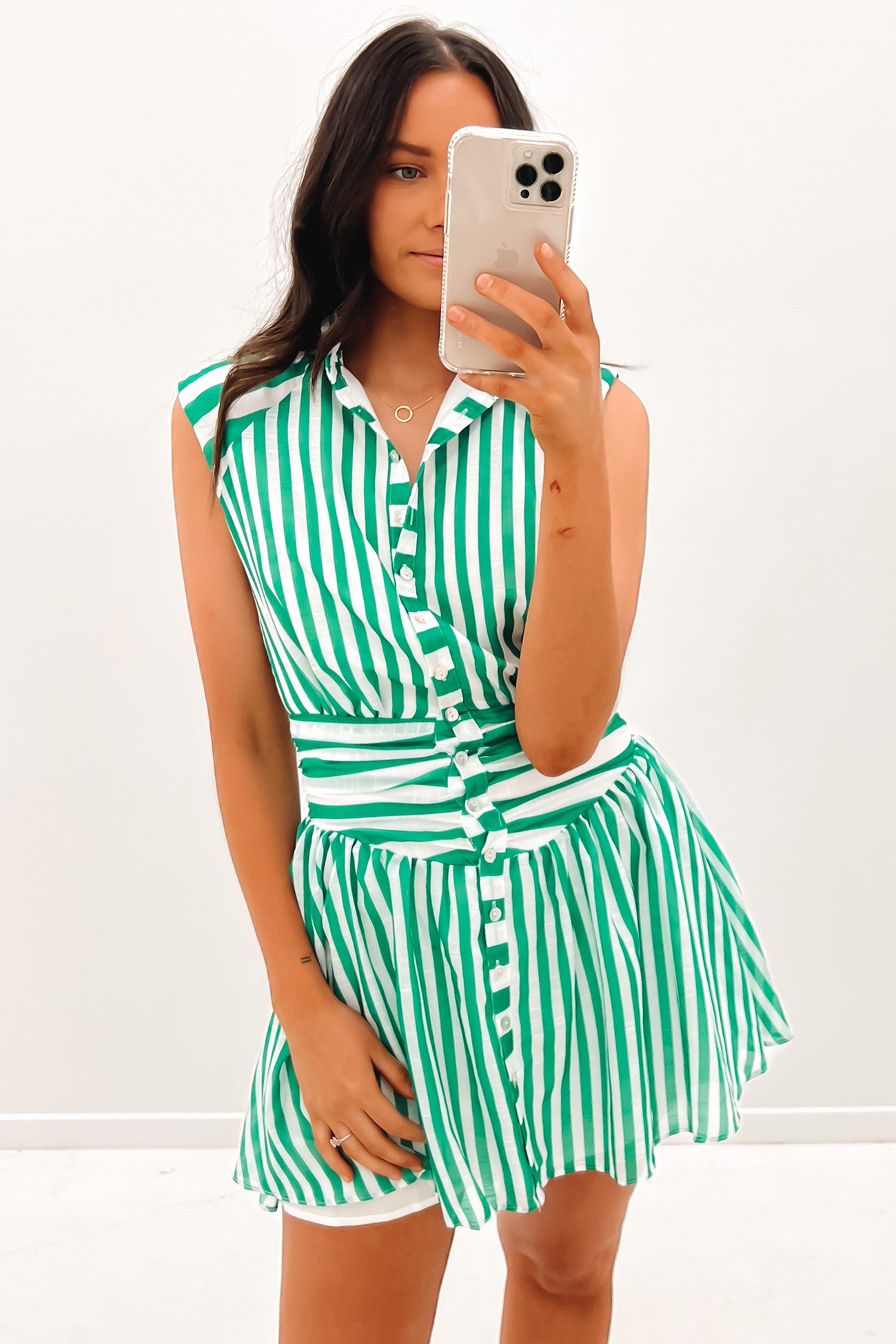 Lewys Mini Dress Green Stripe
