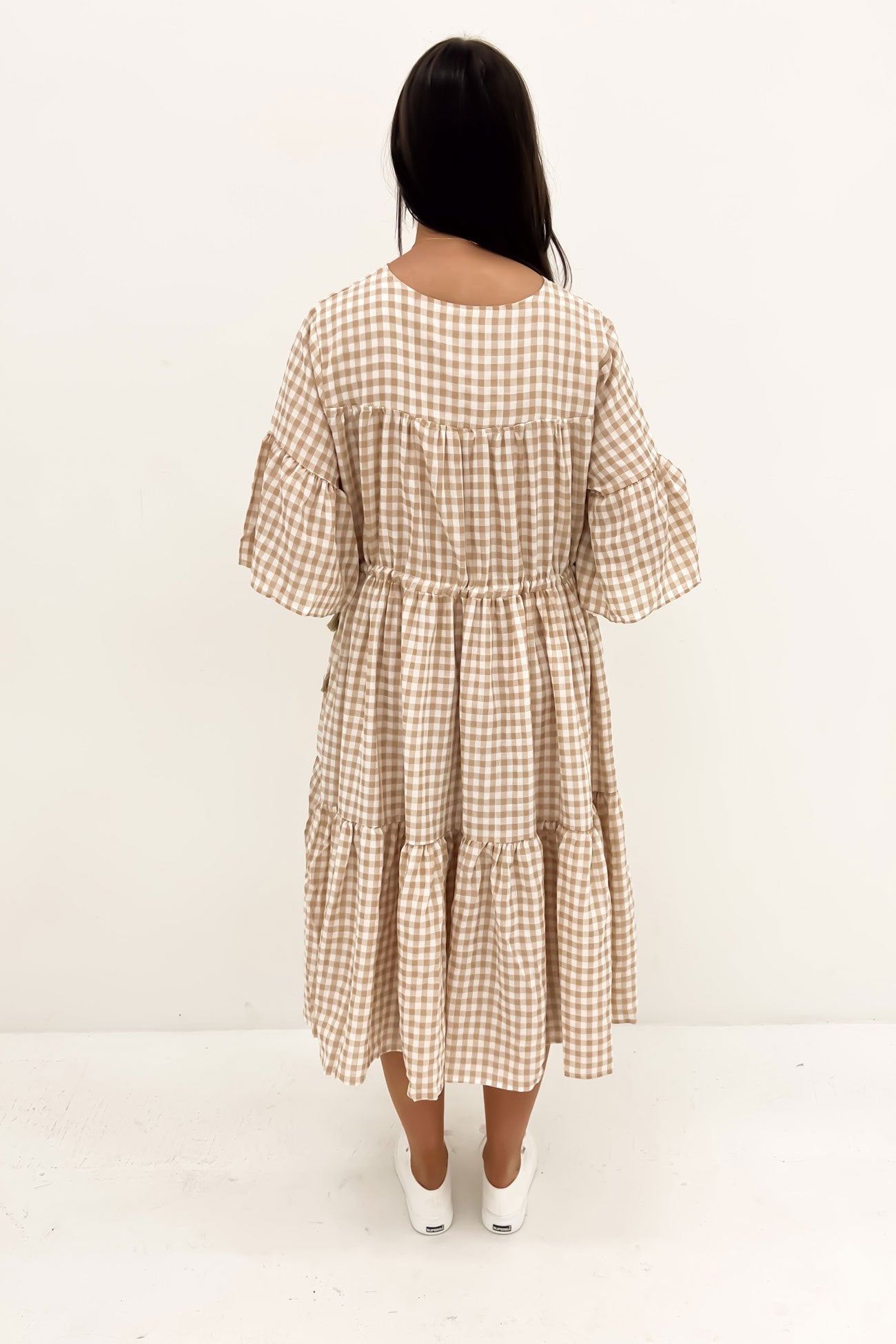 Maceline Midi Dress Beige Gingham