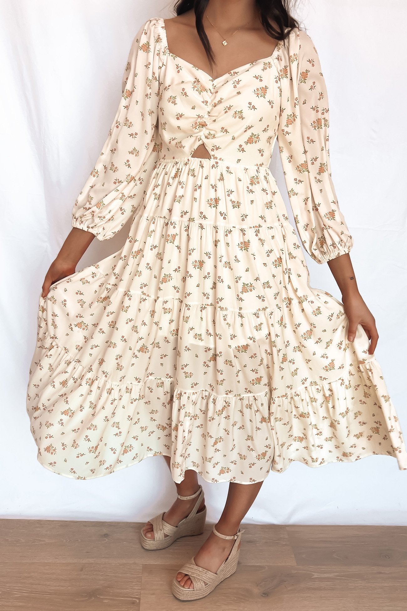 Maeve Midi Dress Cream Floral